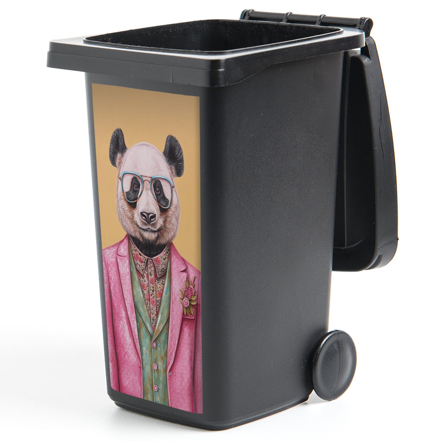 MuchoWow Wandsticker Panda - Anzug - Sonnenbrille - Blau (1 St), Mülltonnen-Aufkleber, Mülleimer, Mülltonne, Sticker, 38x80 cm