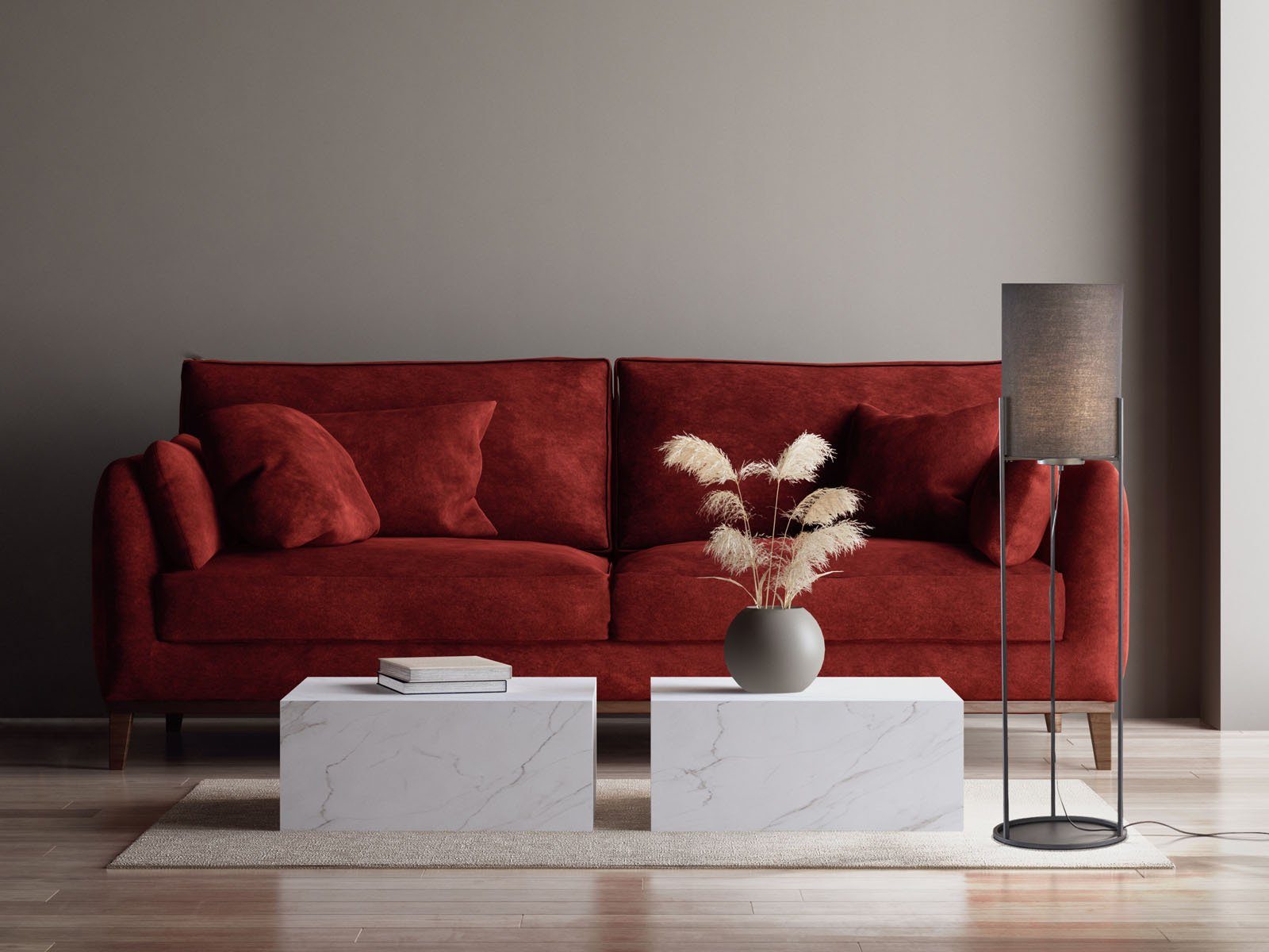 FISCHER & HONSEL LED Stehlampe, Leuchtmittel dimmbar, LED wechselbar, Warmweiß, kleine Designer Bodenlampe innen 114cm Lampen-Schirm Stoff LED dimmbar