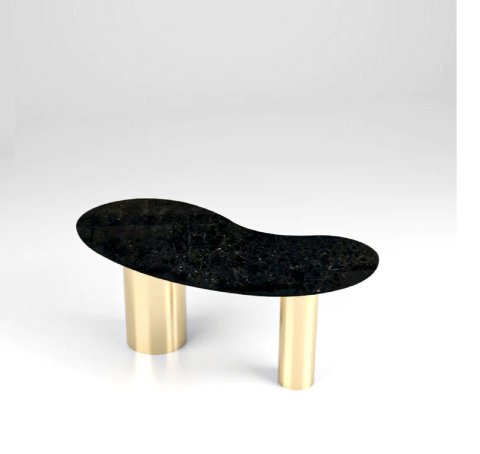D'arte Stone asymmetrischer YUNA schwarz/gold Schreibtisch Marmor-Bürotisch