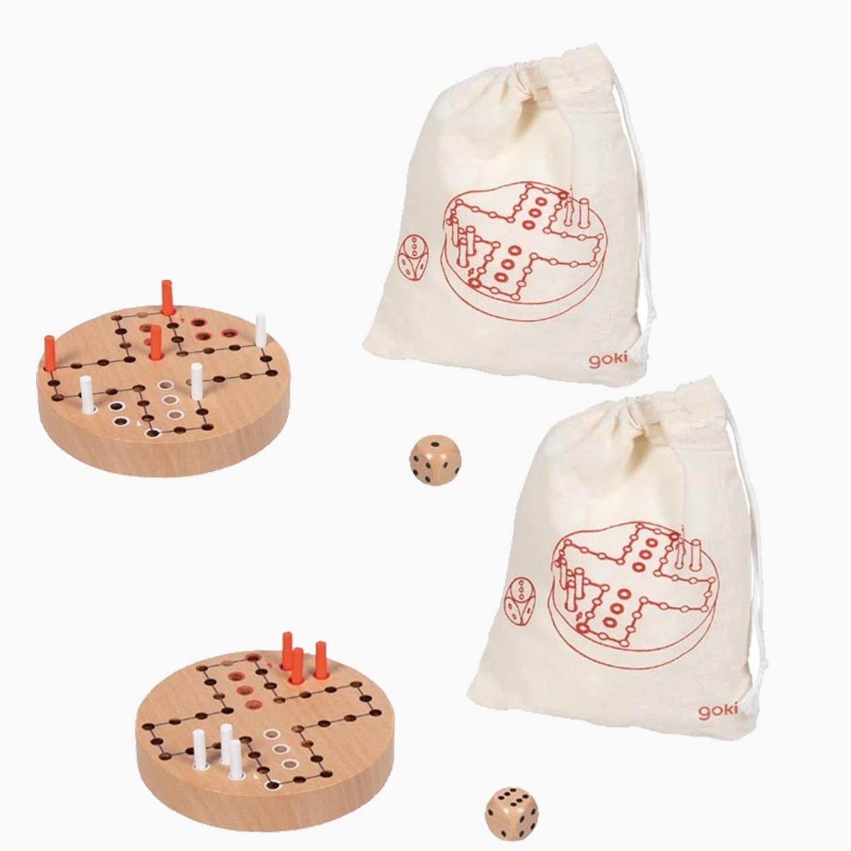 goki Spielesammlung Ludo im Baumwollbeutel, würfelspiel, Schnelles Spielprinzip ideal für Camping