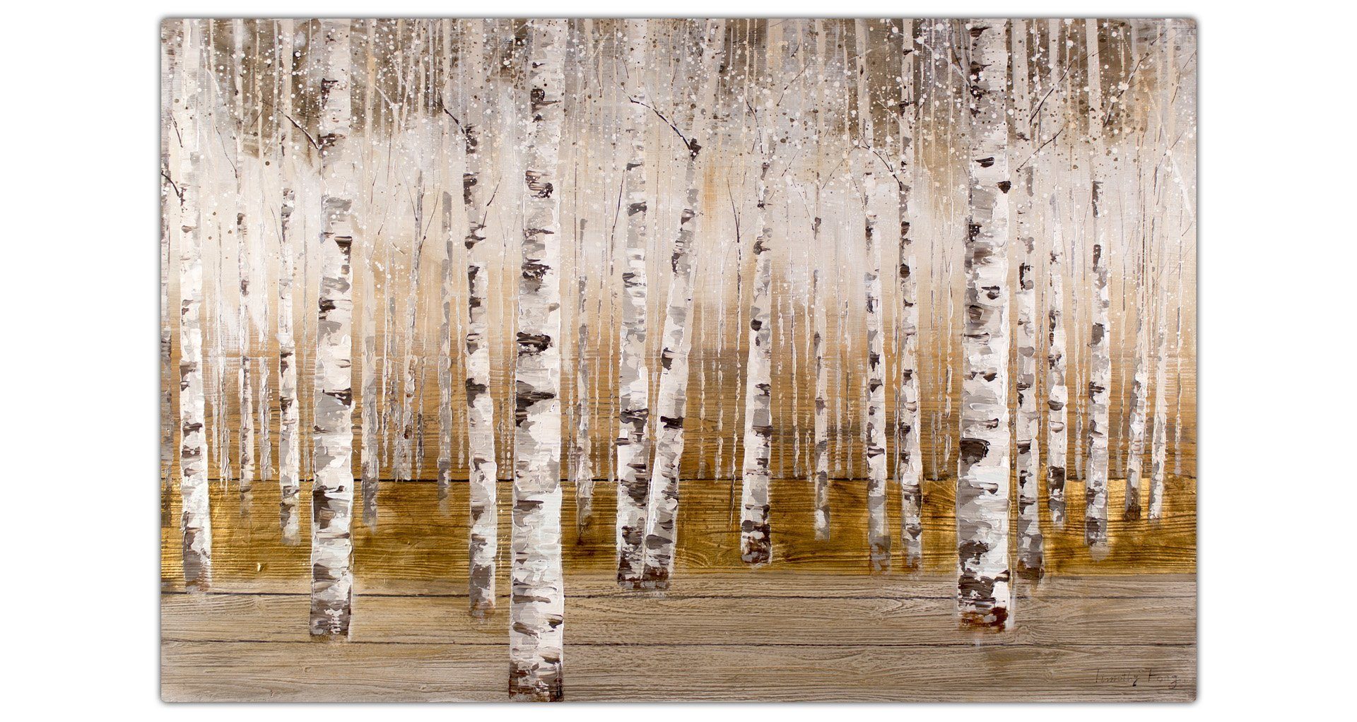 KUNSTLOFT Gemälde Morgentau 100% Birkenwald HANDGEMALT Wandbild Leinwandbild 150x100 cm, im Wohnzimmer