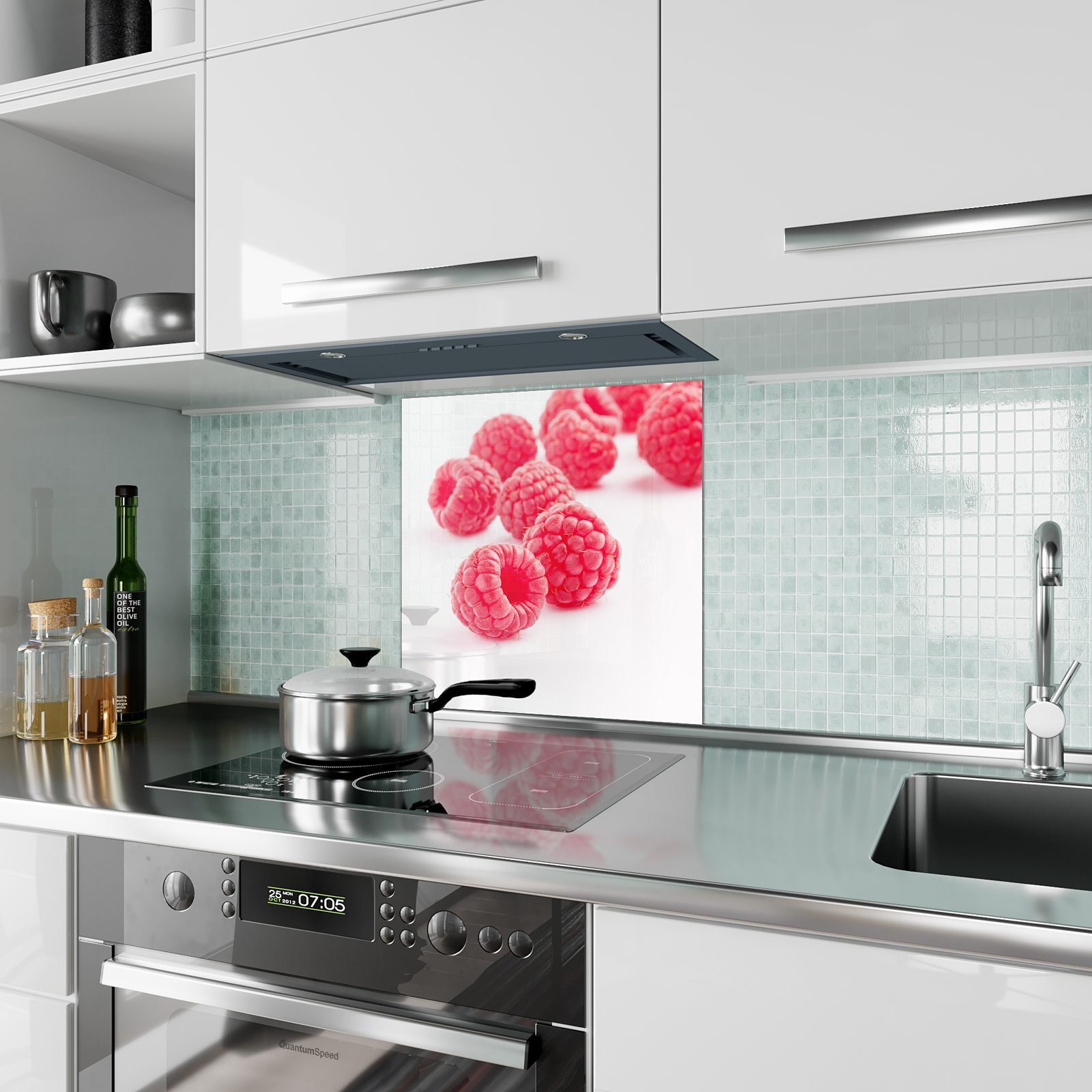 Himbeeren Wand Motiv Glas vor mit Primedeco Spritzschutz Küchenrückwand Küchenrückwand