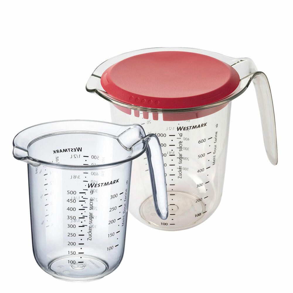 WESTMARK Messbecher Set 2tlg., Messkannen 0,5 l und 1 l mit Deckel, mehrsprachige Messskal, SAN