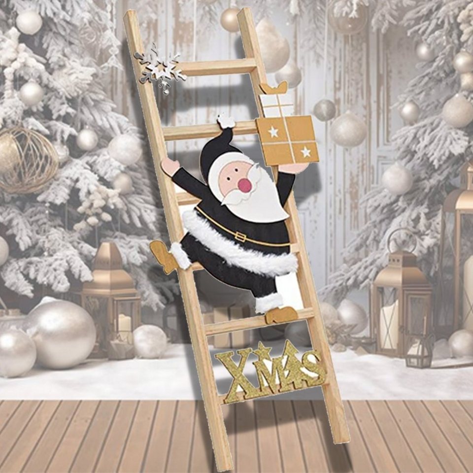 G. Wurm Weihnachtsfigur Nikolaus auf Leiter mit Geschenk, Holz