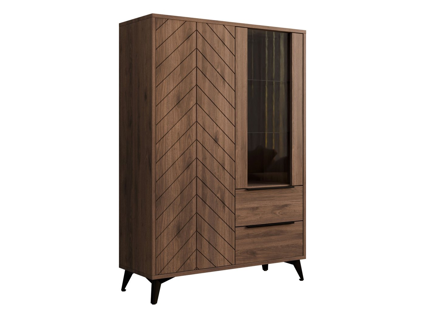 MIRJAN24 Vitrine Xylix Bis 2D2SZ (mit zwei Drehtüren und zwei Schubladen) Glaseinlegeböden, 104x40x150 cm