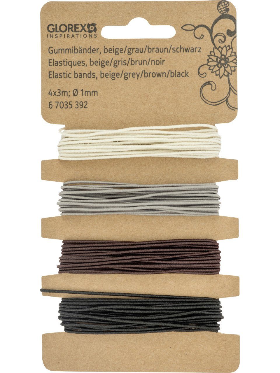 Glorex Dekoband Glorex Gummibänder beige/grau/braun/schwarz 4 x 3