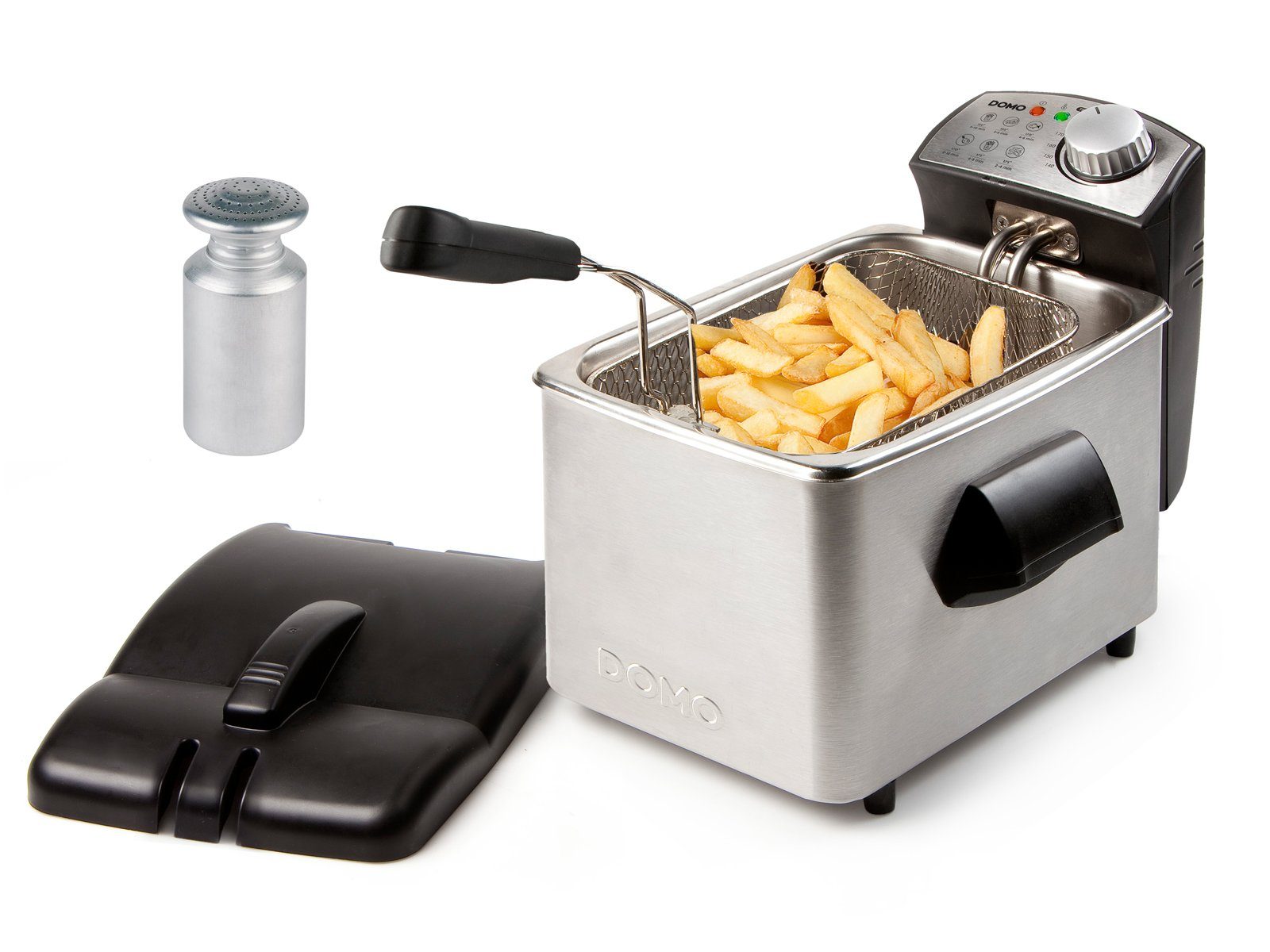 Domo Kaltzonenfritteuse, 3000 W, 4Ltr. XL Frittöse Pommes & Schnitzel mit Fett frittieren & Salzstreuer
