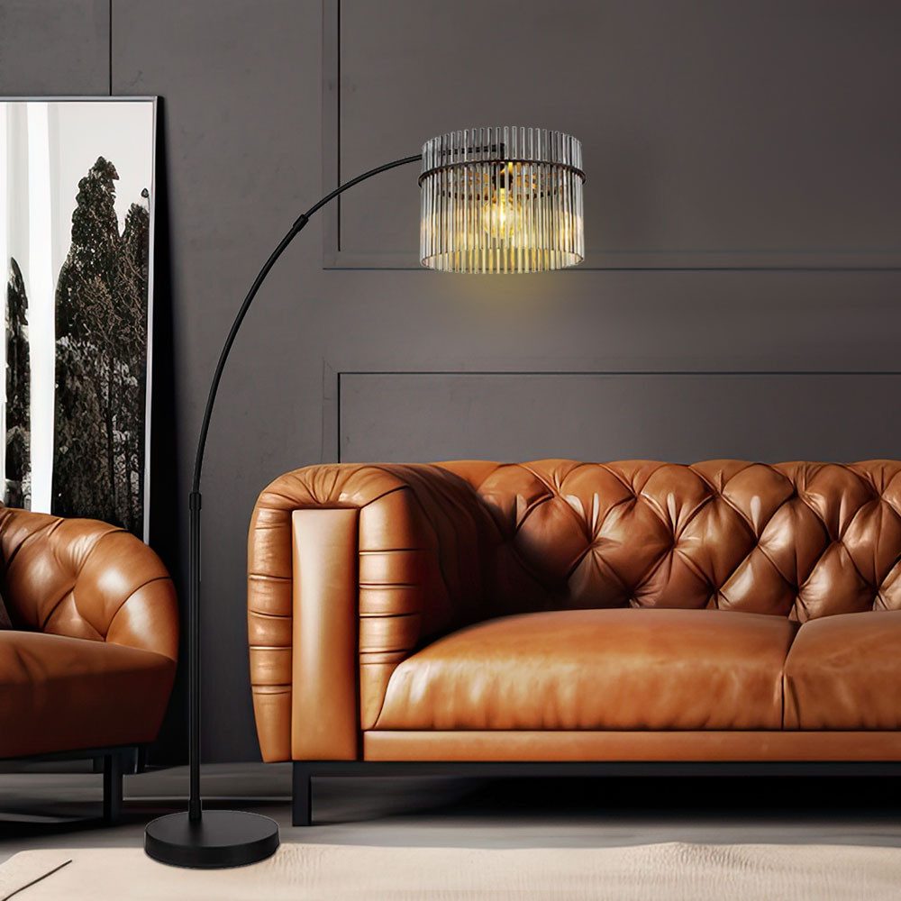 GLOBO LIGHTING LED Stehlampe, Leuchtmittel inklusive, Warmweiß, LED Bogenstehleuchte Stehlampe Glas rauch Höhenverstellbar schwarz