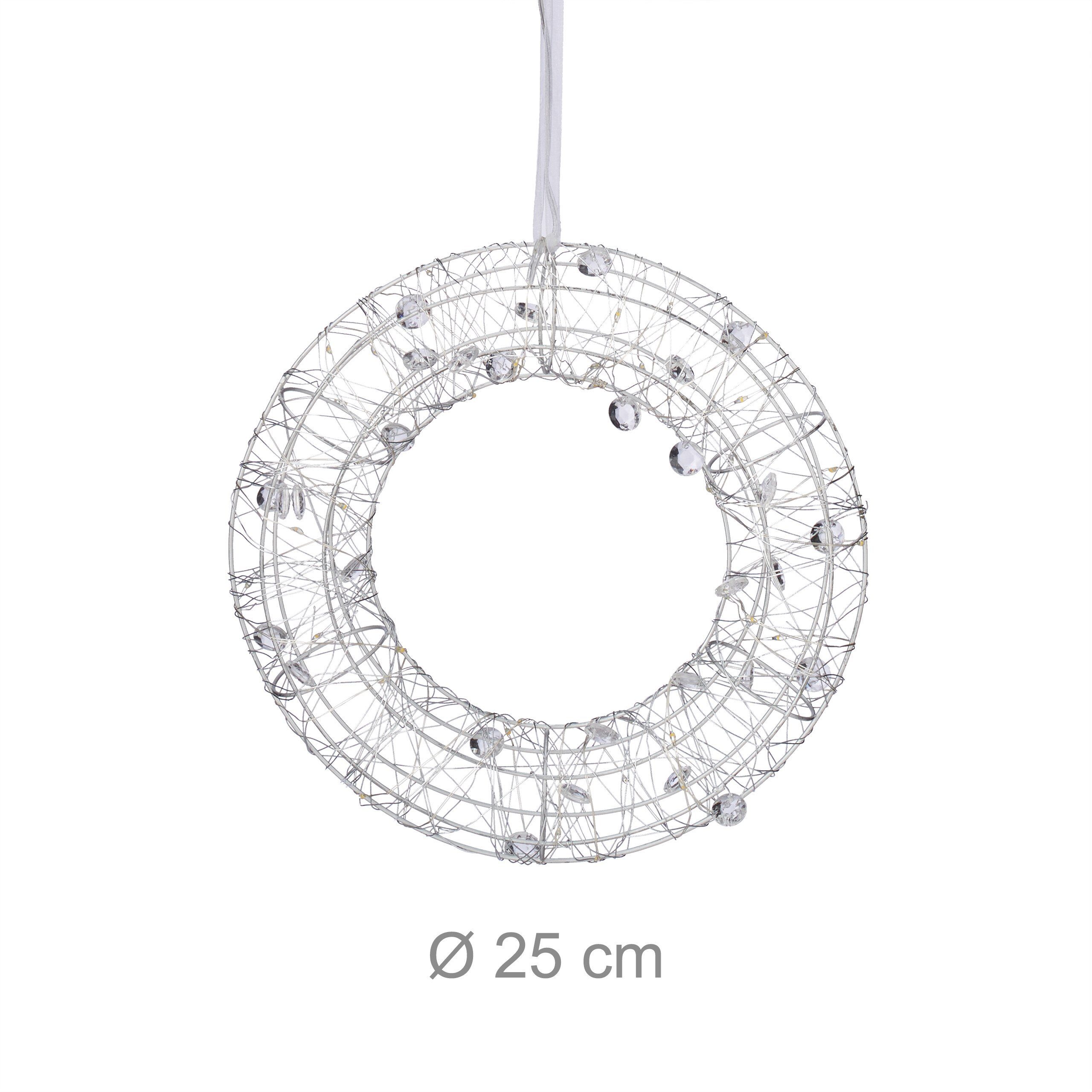 relaxdays LED Dekolicht LED Lichtkranz für das Fenster 25 cm, Warmweiße LEDs, batteriebetrieben mit 6-stündiger Abschaltautomatik, warmweiße LEDs, warmweiß – Bild 4 von 5
