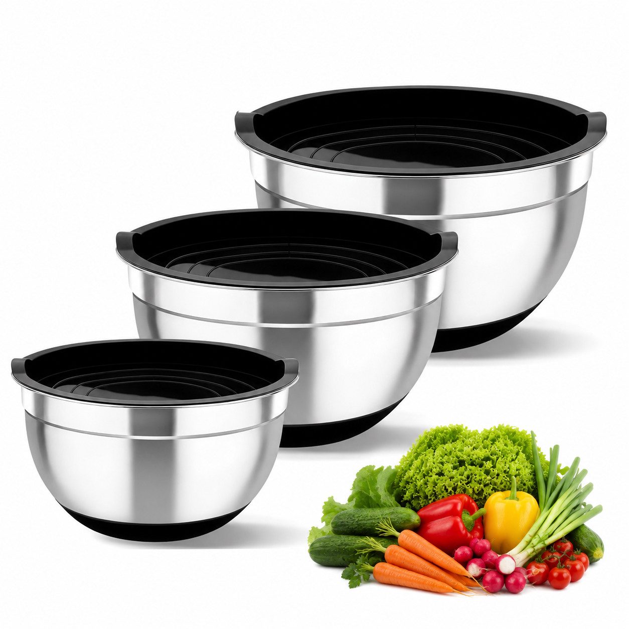 GLIESE POWER Rührschüssel -Set 3-teilig – Edelstahl, Stapelbar, Luftdichte Deckel & Rostfrei, (3-tlg), Edelstahl, stapelbar, luftdicht & spülmaschinenfest – 3 Größen