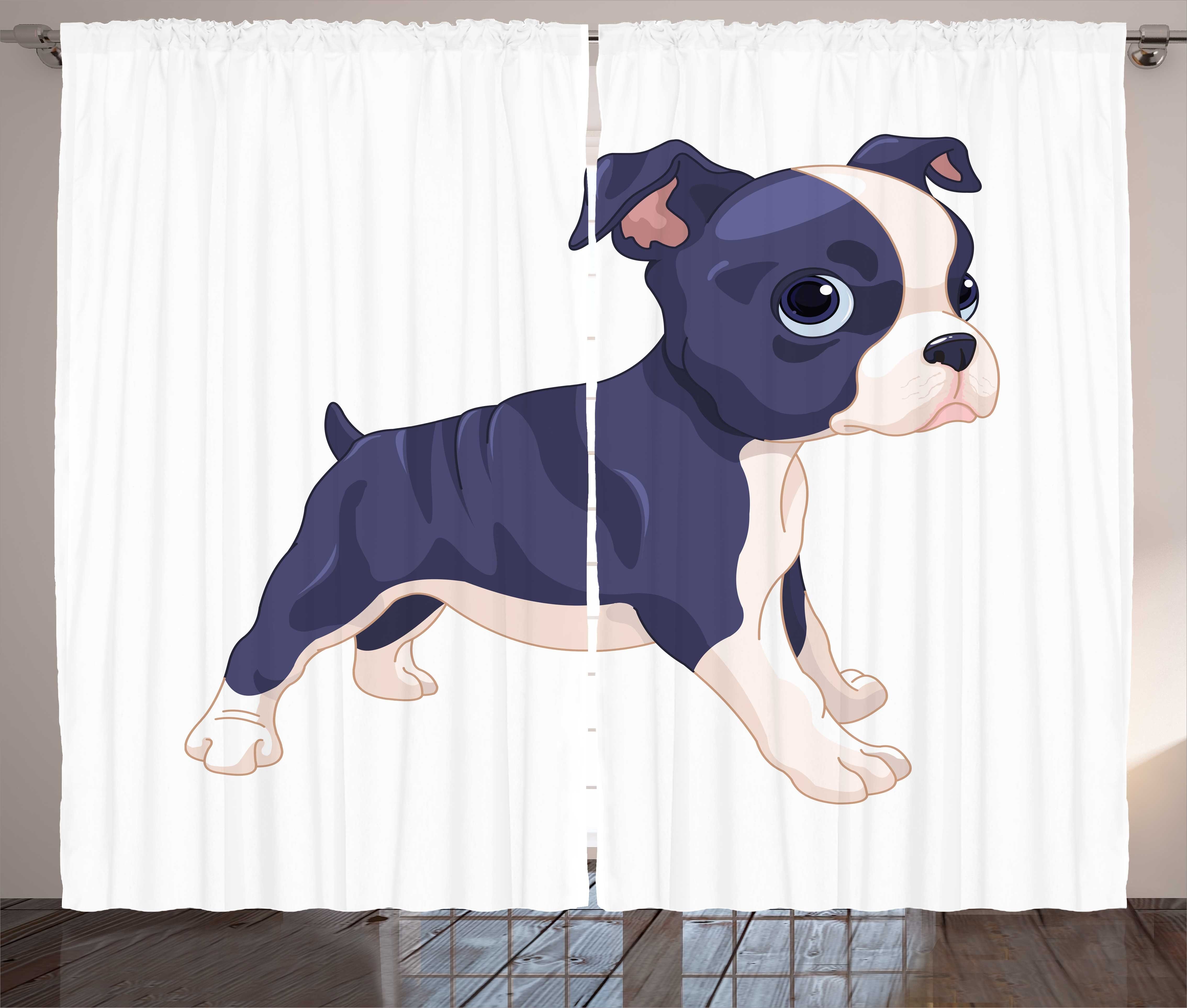 Verspielt Terrier Schlafzimmer und Cartoon Schlaufen Gardine Abakuhaus, Haken, mit Hund Vorhang Boston Kräuselband