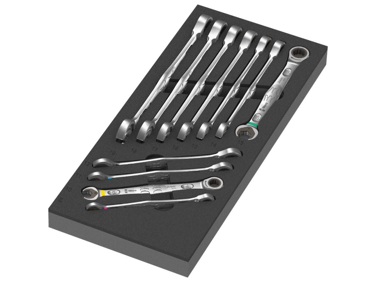 Wera Werkzeugset Schaumstoffeinlagen Werkstattwagen, (11-tlg), bestückt mit 11 Maul-Ringratschenschlüsseln Wera 6000 Joker