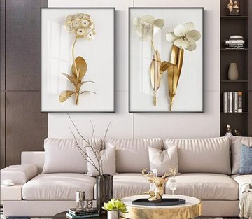 TPFLiving Kunstdruck (OHNE RAHMEN) Poster - Leinwand - Wandbild, Nordic Art - Goldene 3-D Blumen - (11 Motive in 5 verschiedenen Größen zur Auswahl - Bilder Wohnzimmer), Farben: Gold, Weiß - Größe: 21x30cm