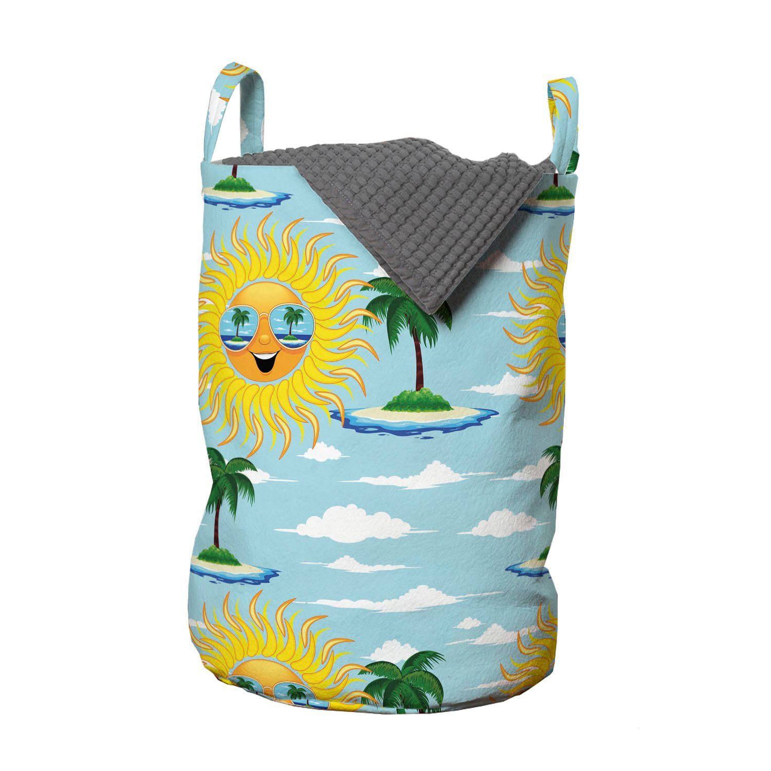 Abakuhaus Wäschesäckchen Wäschekorb mit Griffen Kordelzugverschluss für Waschsalons, Sommer Urlaub Sonne und Palmen