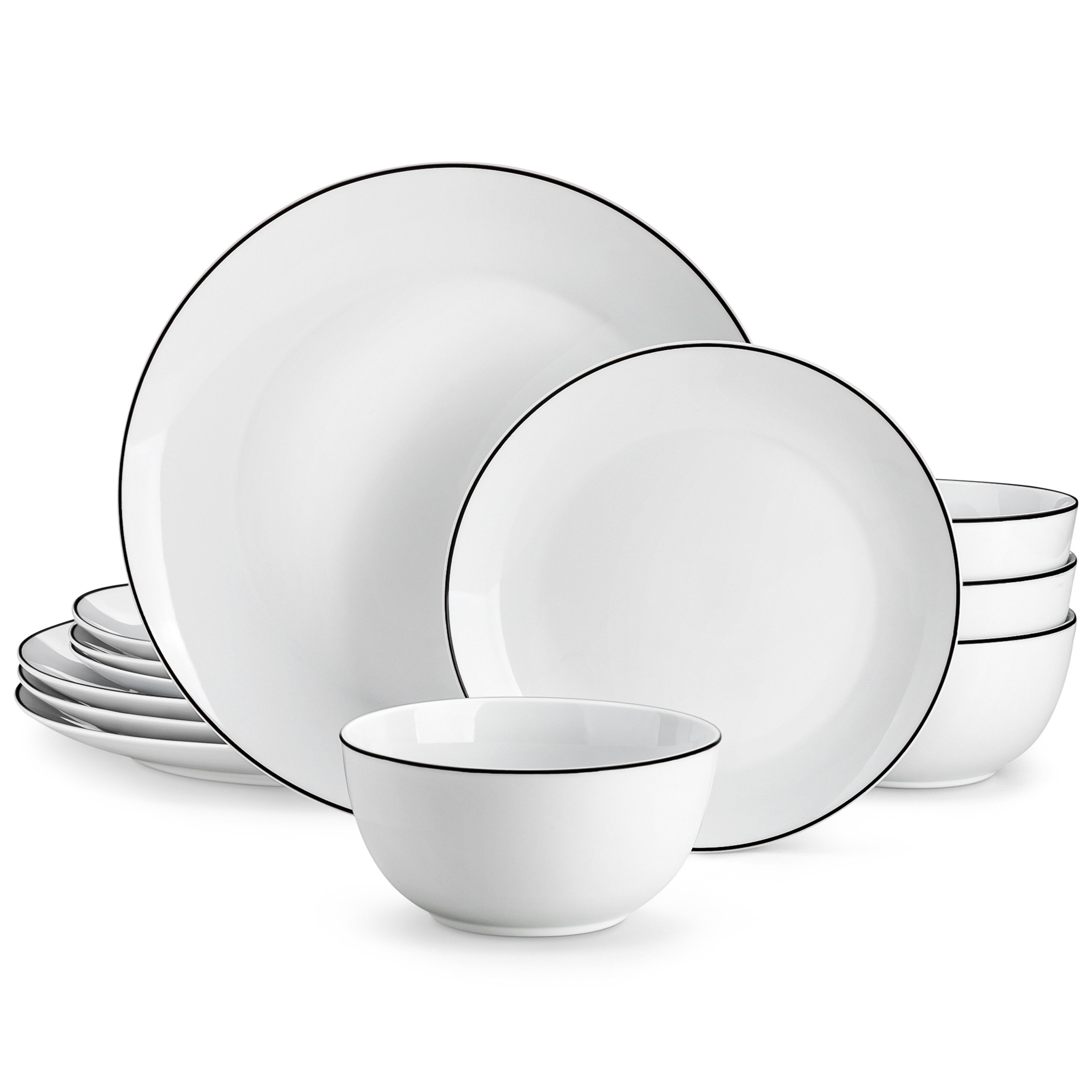 MALACASA Geschirr-Set AMELIA Tafelservice für 6/4 Personen (12-tlg), 4 Personen, Porzellan