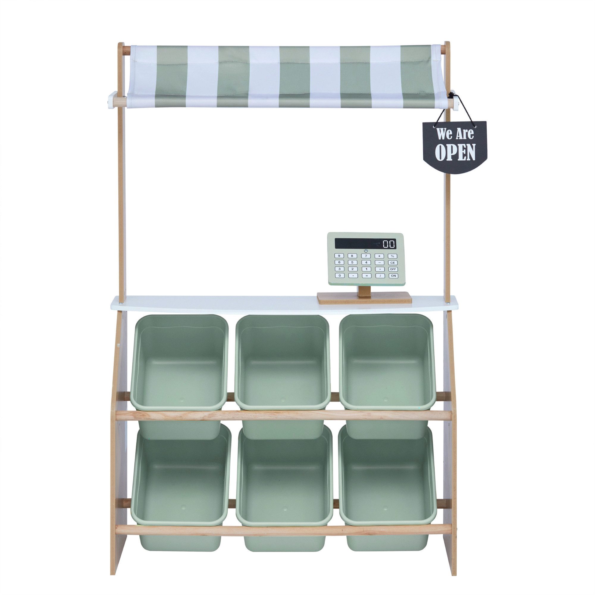 TEAMSON™ KIDS    Kaufladen Marktstand aus Holz Rollenspielset mit Fächern & Markise