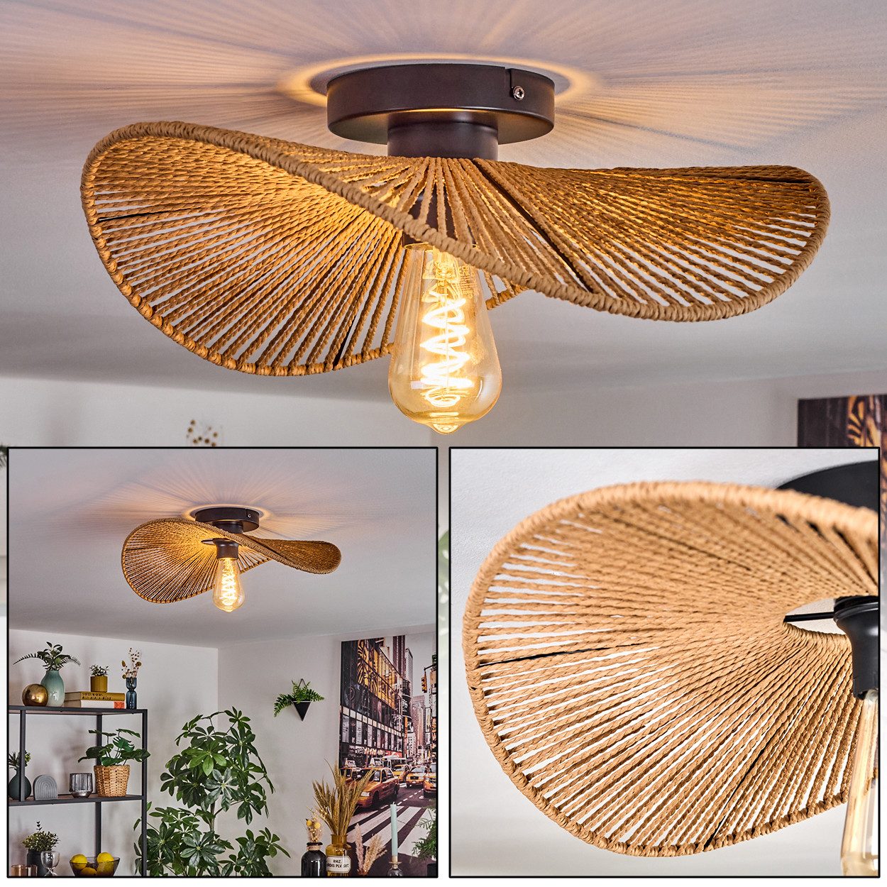 hofstein Deckenleuchte Deckenlampe aus Metall/Papiergeflecht in günstig online kaufen