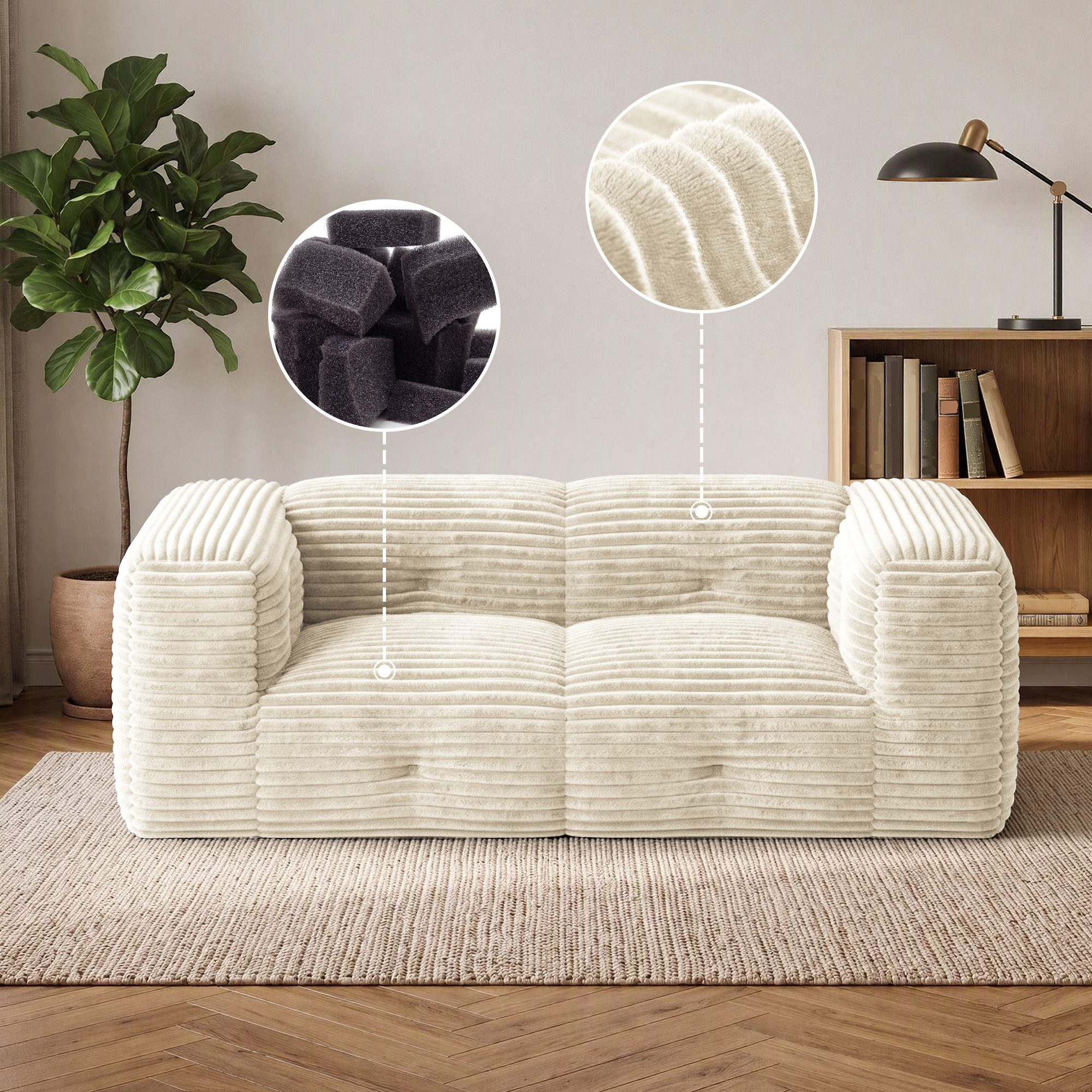 Bealife 2-Sitzer Cord-Sofa mit extra breiten Armlehnen, Keine Montage erforderlich – Bild 4 von 5