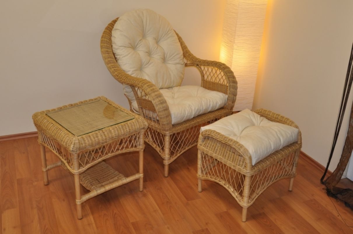 Rattani Rattanstuhl Großer Rattansessel Rattangruppe Florida Fb. honig, Set Rattansessel, Fußhocker und Beistelltisch