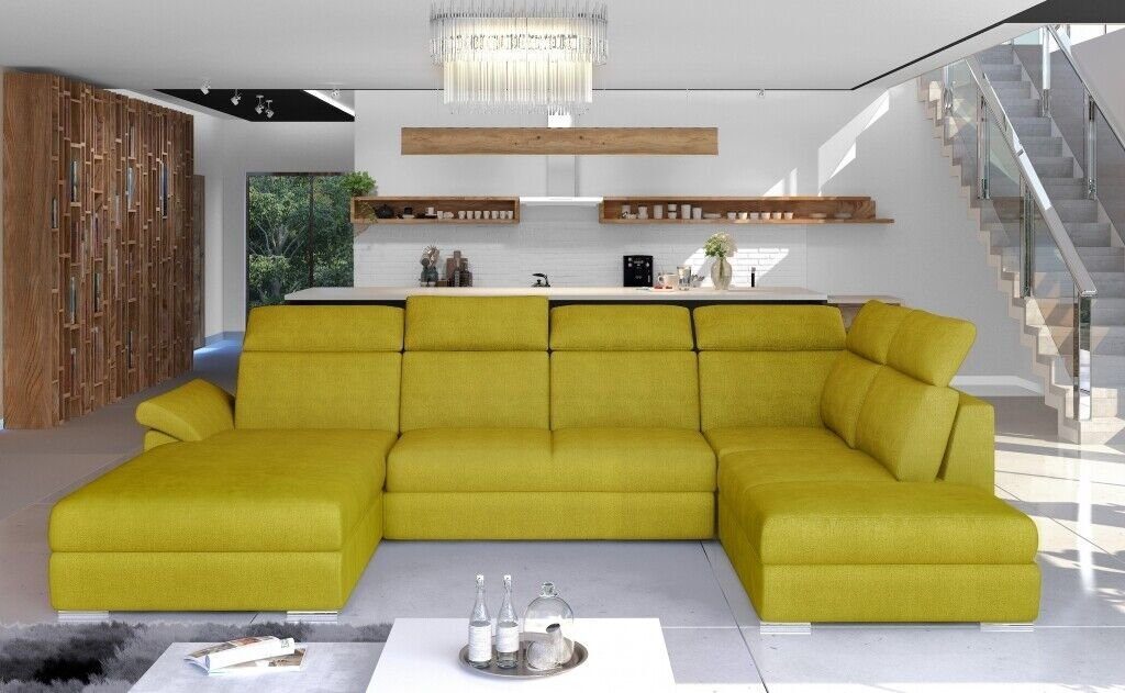 Europe Ecksofa Made U-Form Textil Couch Design JVmoebel Ecksofa Polster Modern, Stoff in Sofa Couch Gelb