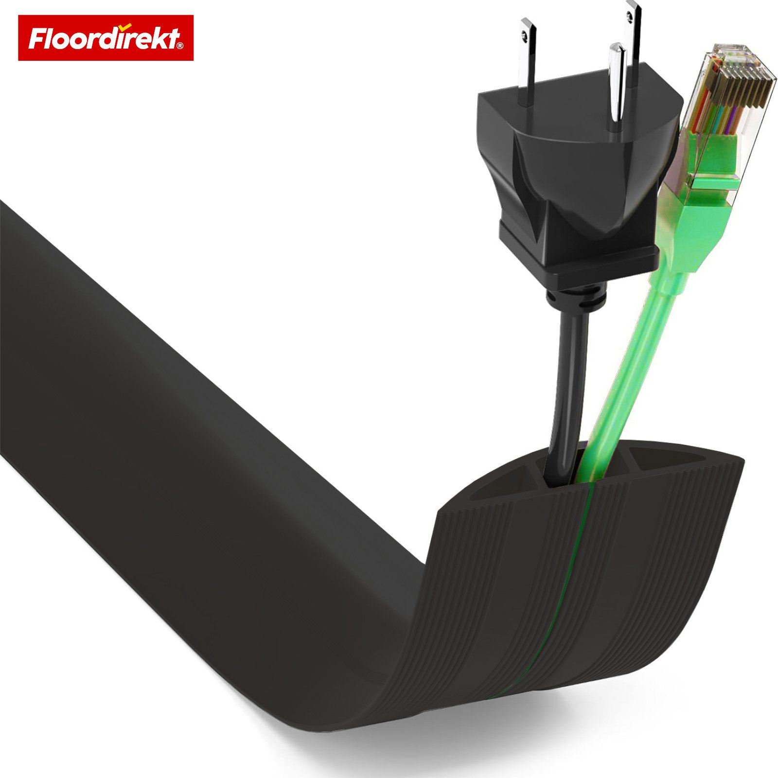 Floordirekt Kabelkanal Boden Cable Guard rutschfester Stolperschutz Kabelschutz zuschneidbar (1,8 m, 4,5 m, 9 m, 30 m, 2 Kabel bis 8 mm Ø (Kammer: 18 × 8 mm), Rutschfeste Oberfläche