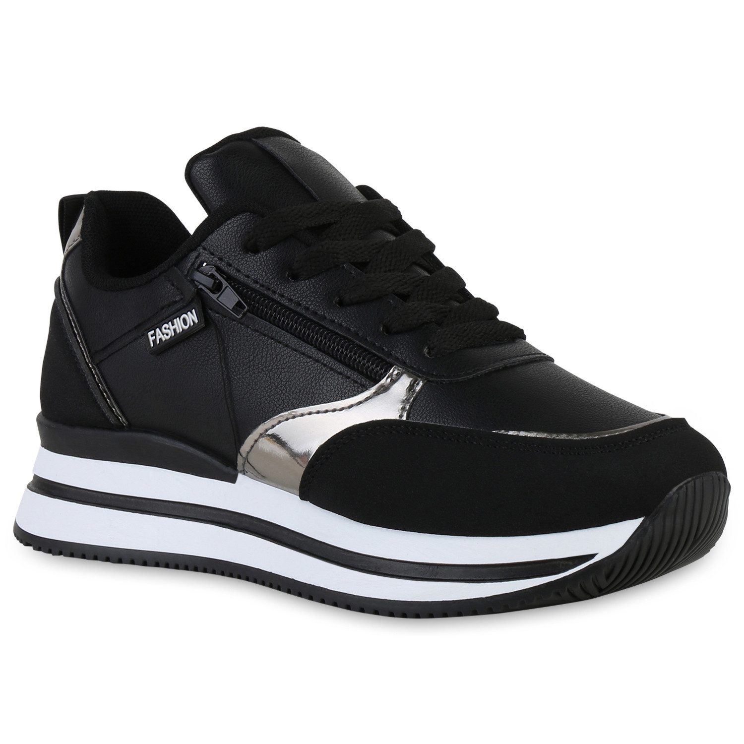 VAN HILL 840174 Plateausneaker Damen Plateau Sneaker Keilabsatz Schnürer Me günstig online kaufen