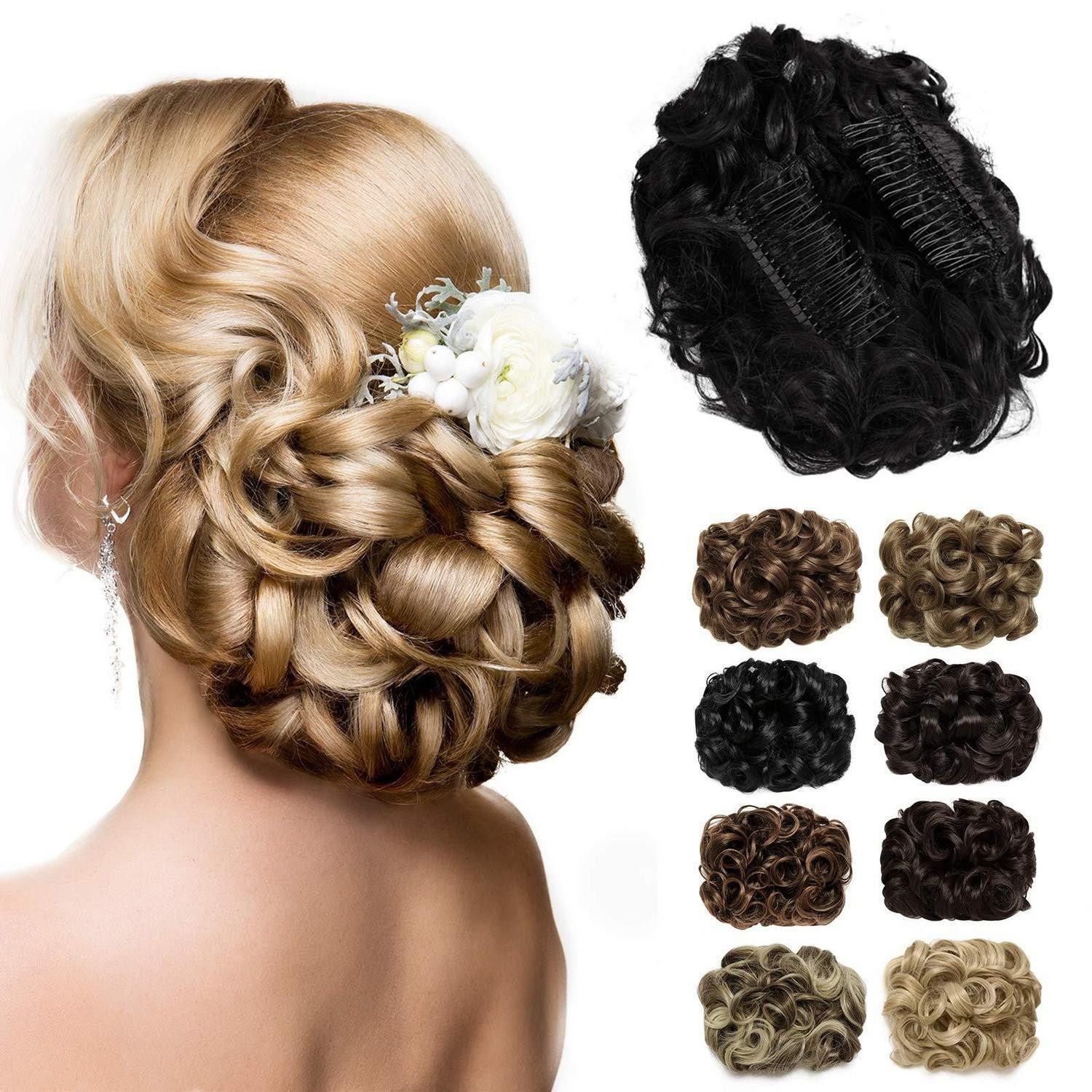 LuxusKollektion Kunsthaar-Extension Haarteil Dutt Scrunchie Updo Haarverlängerung Kämme Naturschwarz-Kämme