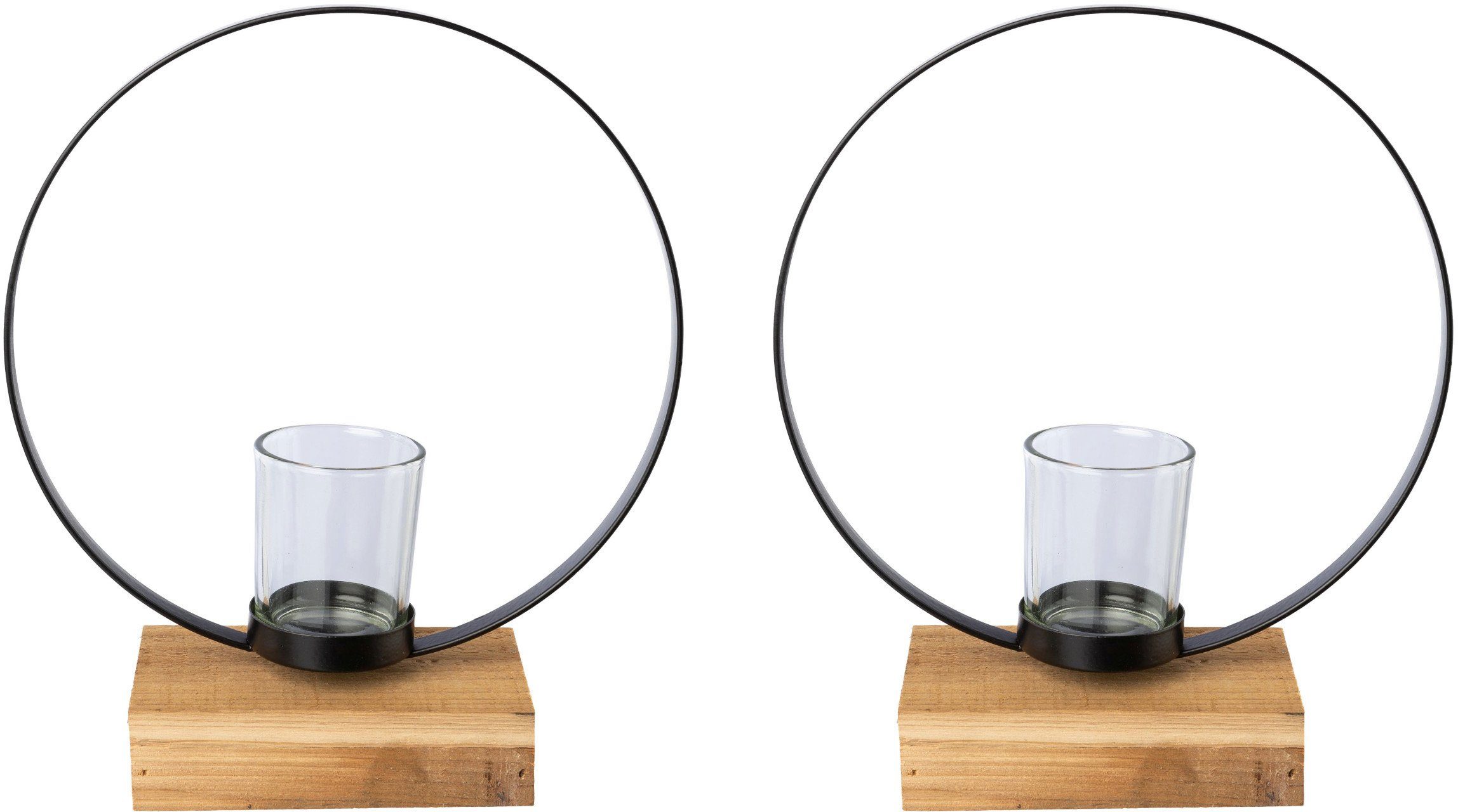 Creativ deco Teelichthalter (2 St), auf edlem Holzfuß, 2er Set, Höhe ca. 23 cm | Teelichthalter