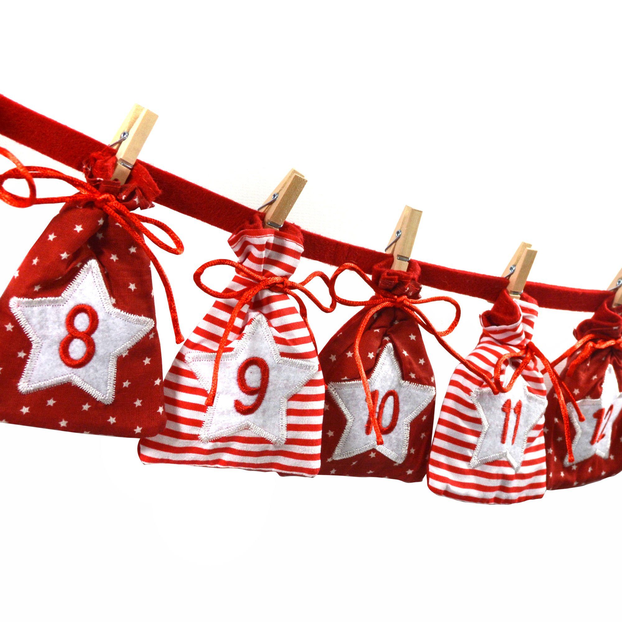 Frau WUNDERVoll befüllbarer Adventskalender Adventskalender zum Befüllen - Stoff, rot weiß Größe: L