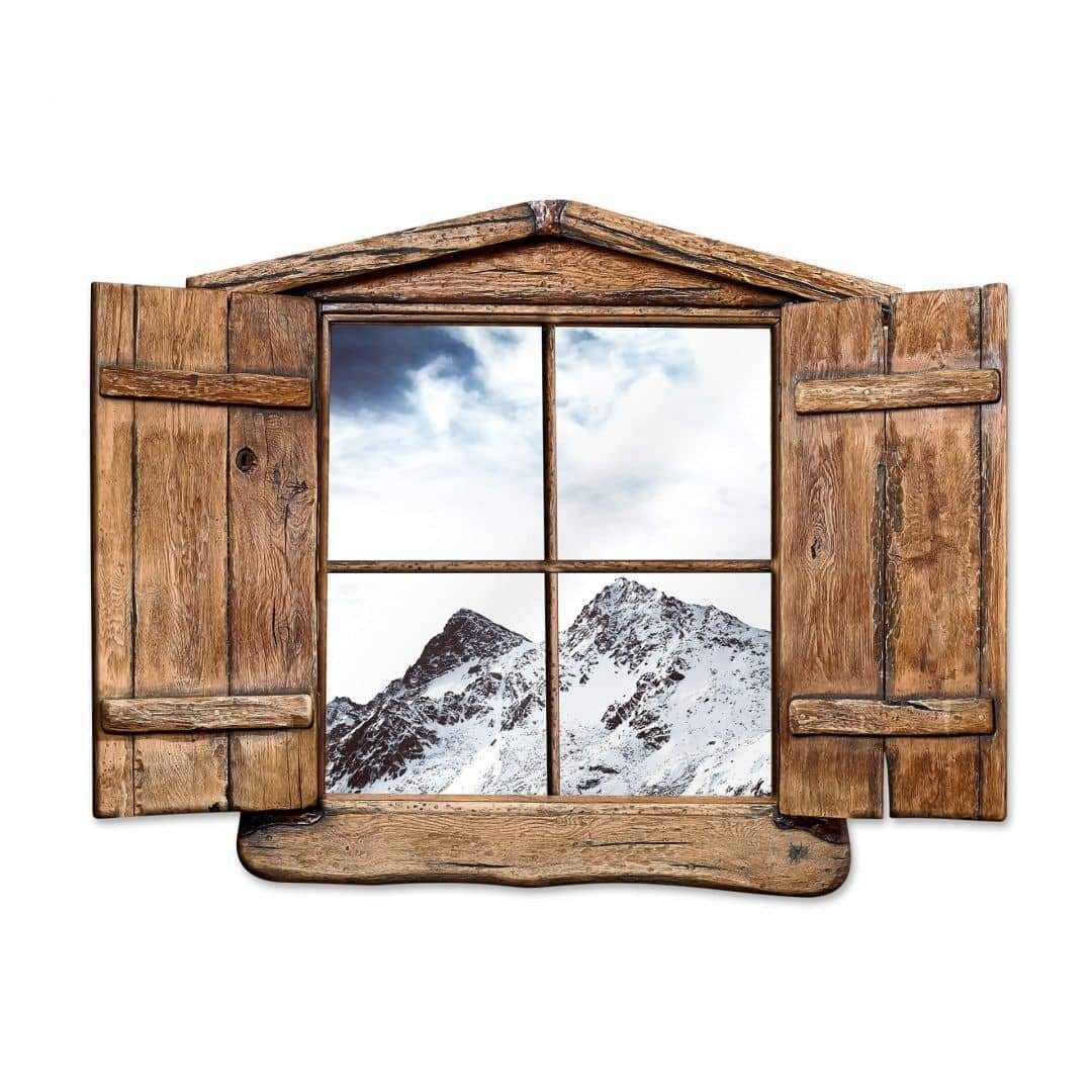 Skihütte 3D Wandtattoo Winter Wall Bergspitze, Schnee Wandtattoo K&L Gebirge Vintage Holzfenster Wandbild selbstklebend Art Aufkleber