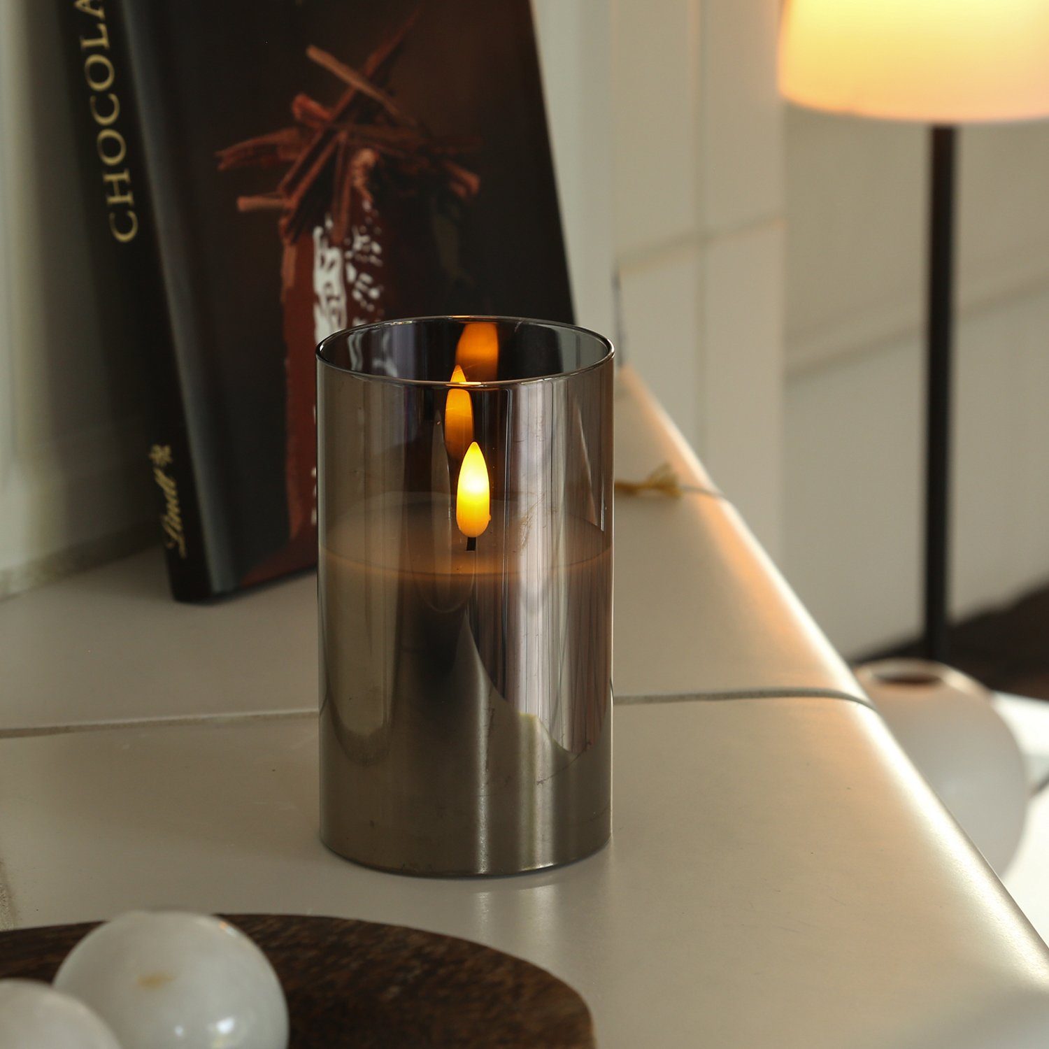 MARELIDA LED-Kerze im Glas Windlicht Echtwachs günstig online kaufen
