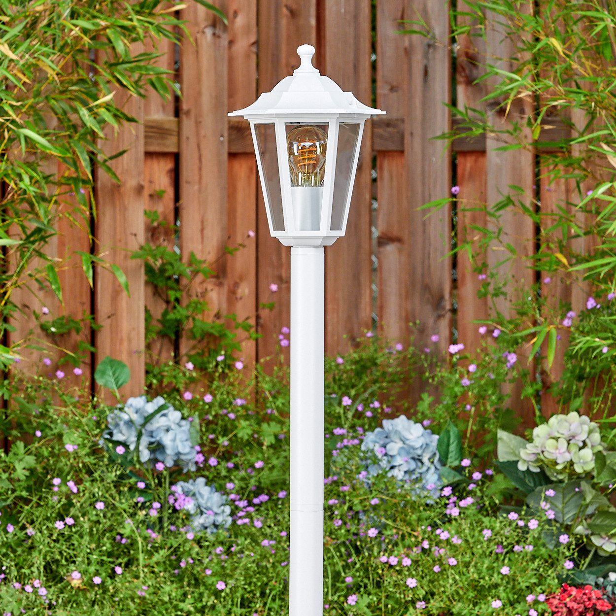 hofstein Pollerleuchte Wegeleuchte aus Metall/Glas in Weiß/Klar, ohne Leuchtmittel, antike Außenleuchte, Gartenlampe, Gartenbeleuchtung IP44, 1 x E27