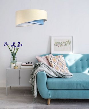 Licht-Erlebnisse Pendelleuchte MARLON, ohne Leuchtmittel, Weiß Creme Blau E27 Ø 50 cm Stoff Metall Modern Wohnzimmer