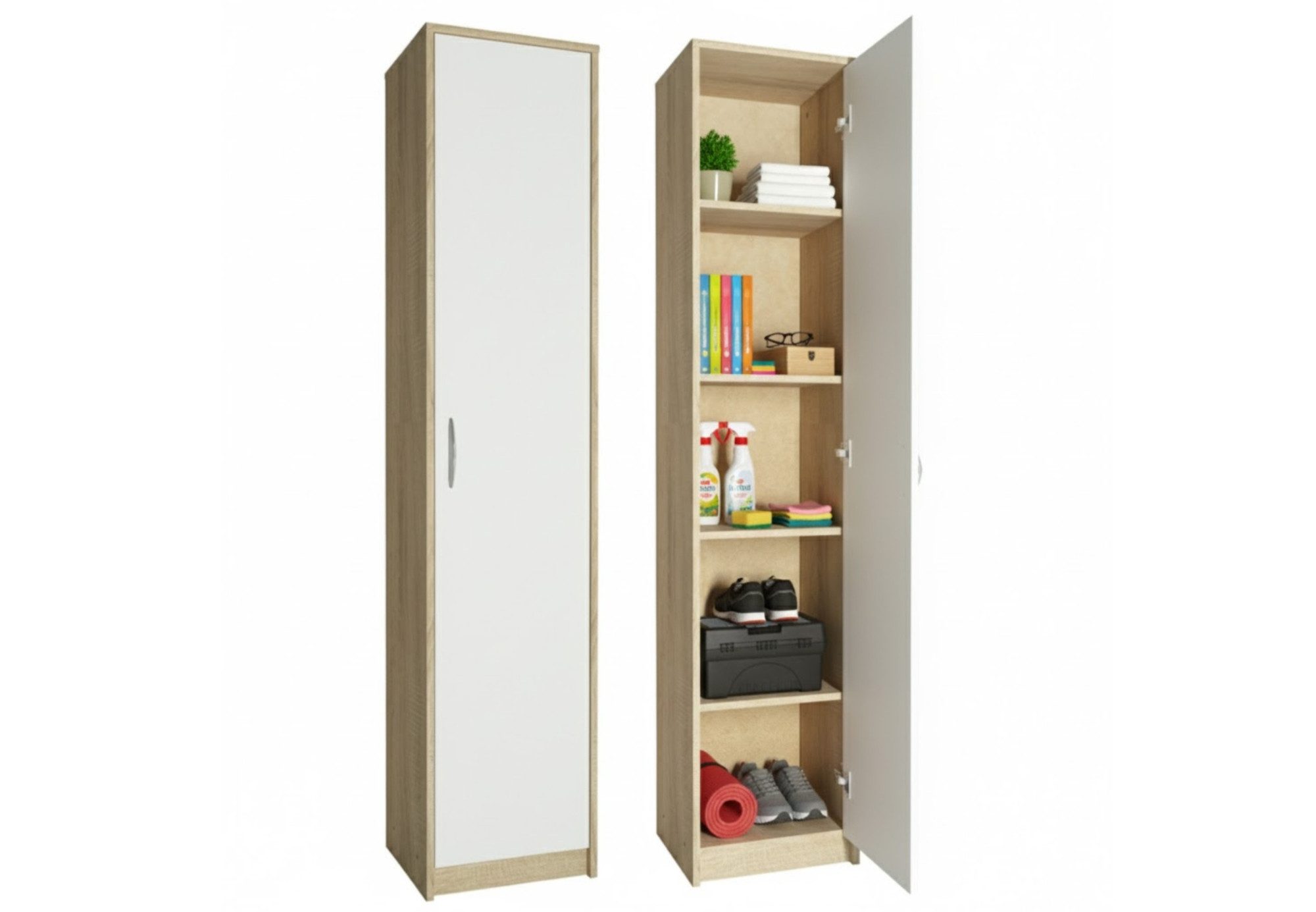 Home Collective Regal mit 5 Ebenen Aktenschrank mit 4 Einlegeböden und 1 Tür, in mattem Finish Standregal 39 cm breit sonoma weiß