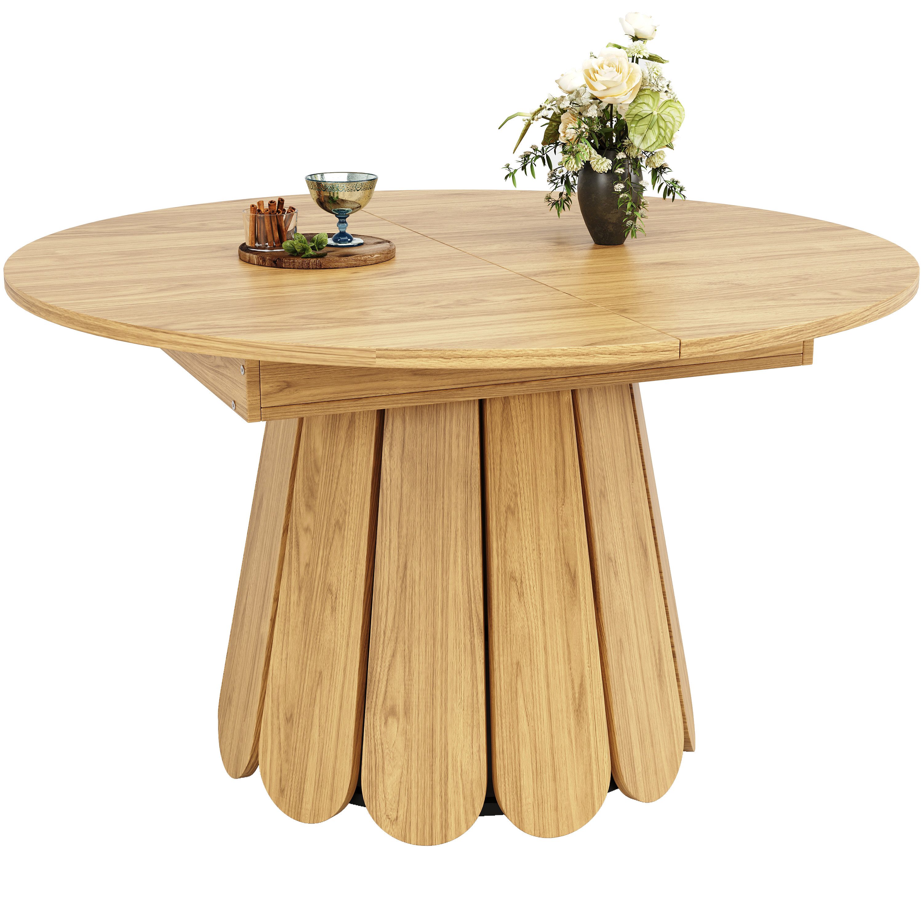 MODFU Esstisch Multifunktionaler Küchentisch (Esstisch aus Holz, Ø118-158 cm,vintage Design, ausziehbare Tischplatte mit Stauraum, 1-St)