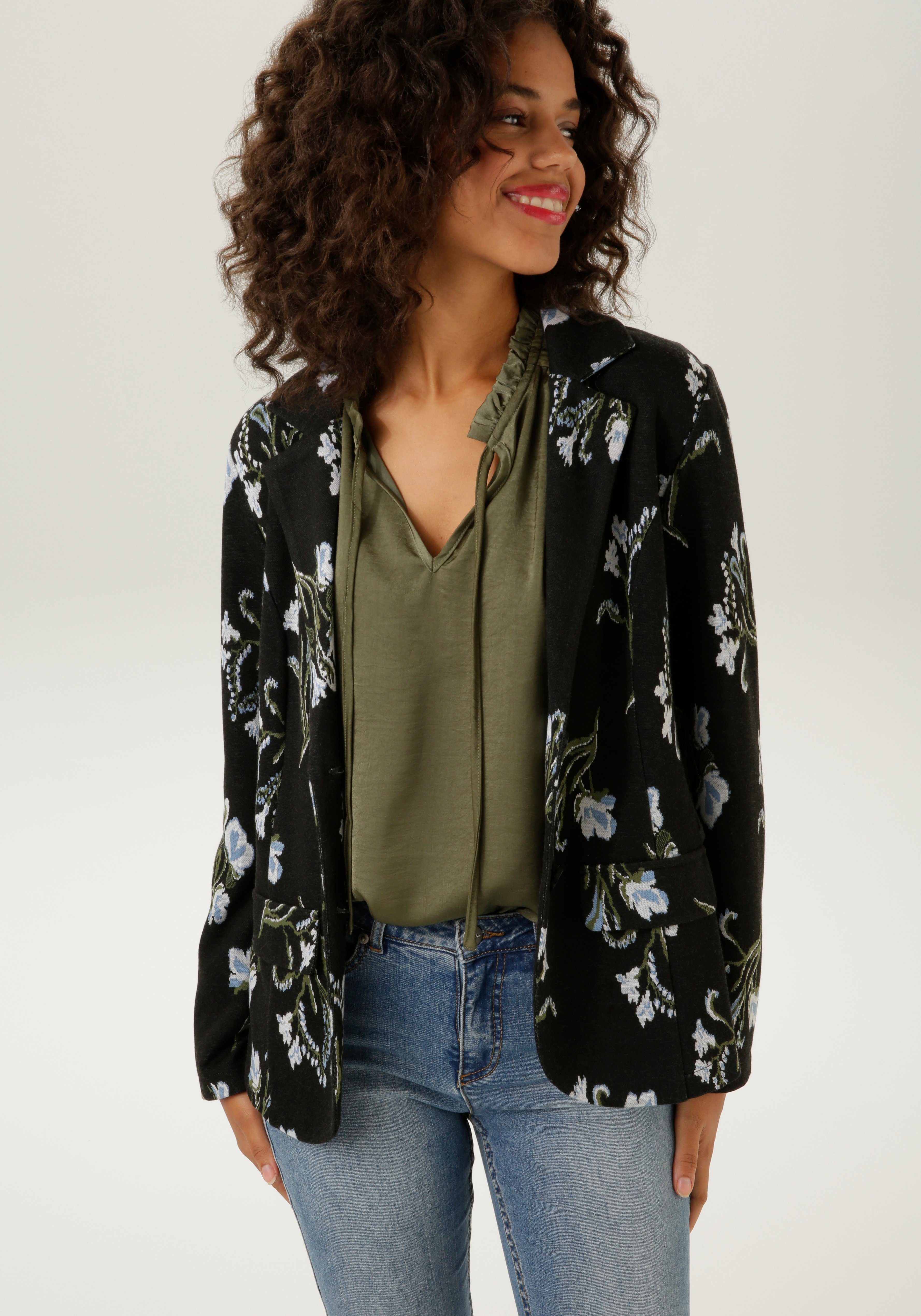 Aniston CASUAL Sweatblazer mit farbharmonischem Blumen - jedes Teil ein Unikat - NEUE KOLLEKTION