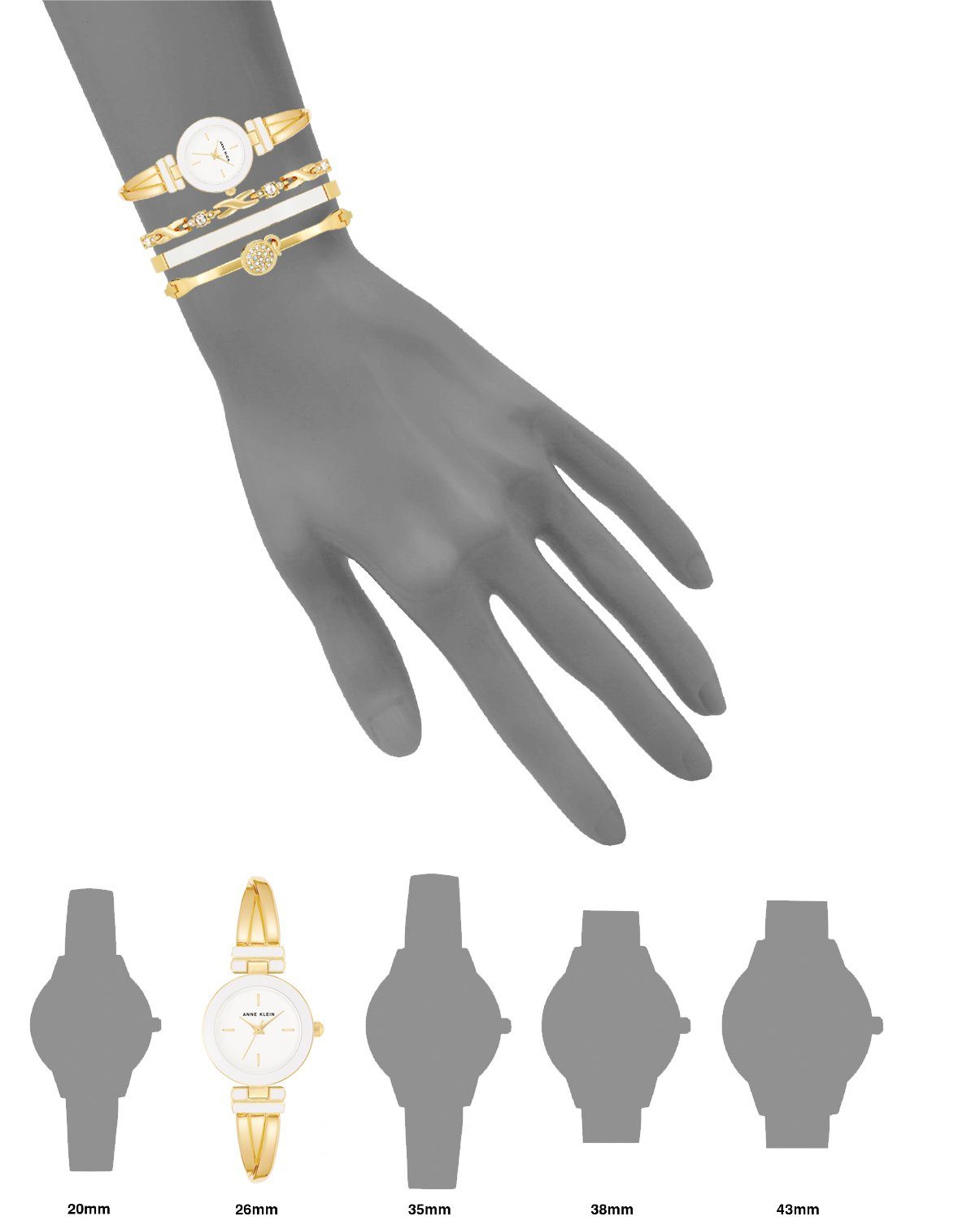 ANNE KLEIN Quarzuhr Bangle, (Set, und AK/3284WTST gold Geschenksets 4-tlg), mit Armkettchen / weiß