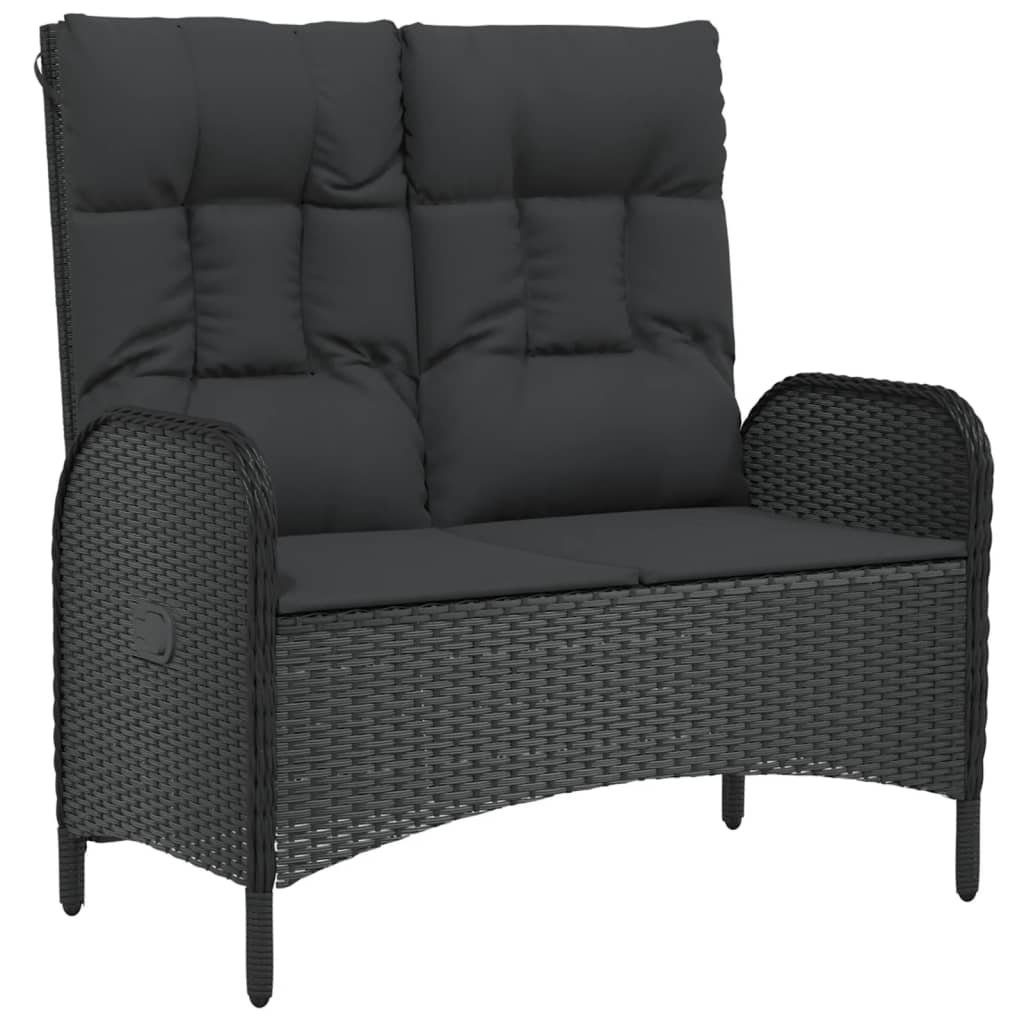 furnicato Gartenbank mit Liegefunktion & Kissen 107cm Poly Rattan Schwarz (1-St)