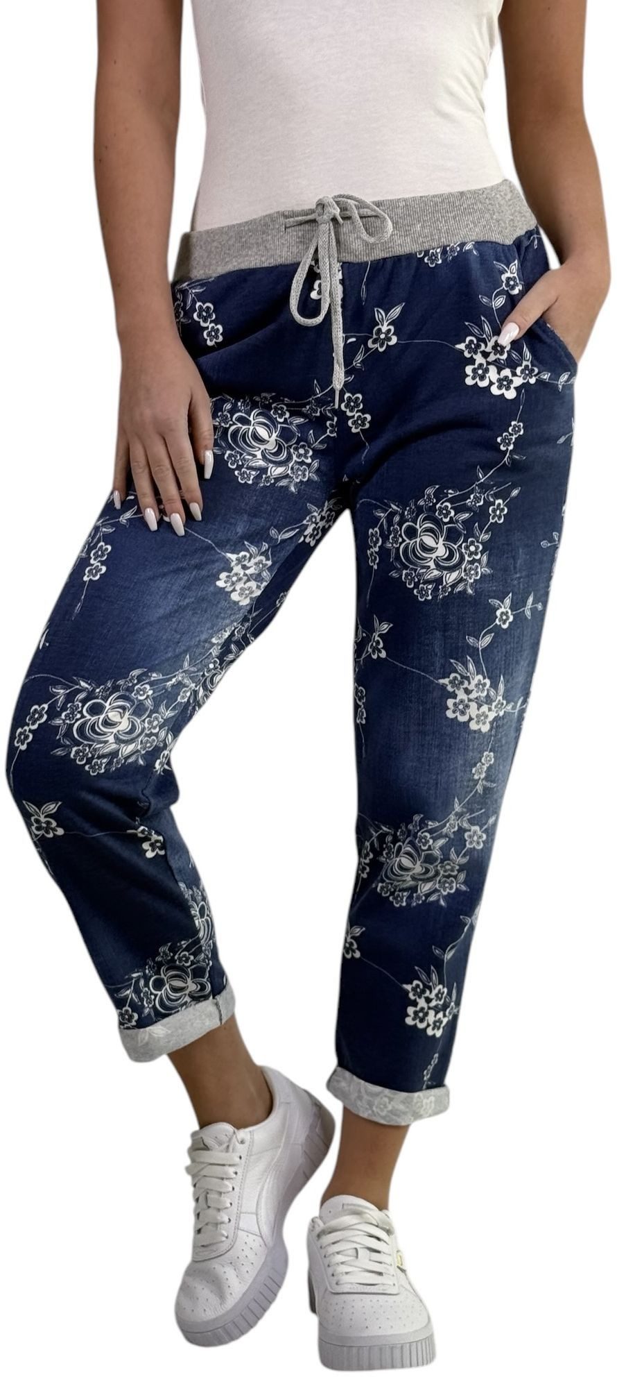 Mississhop Chinohose Damen Hose Blumen Jogginghose Baumwolle gemustert M. 2 günstig online kaufen
