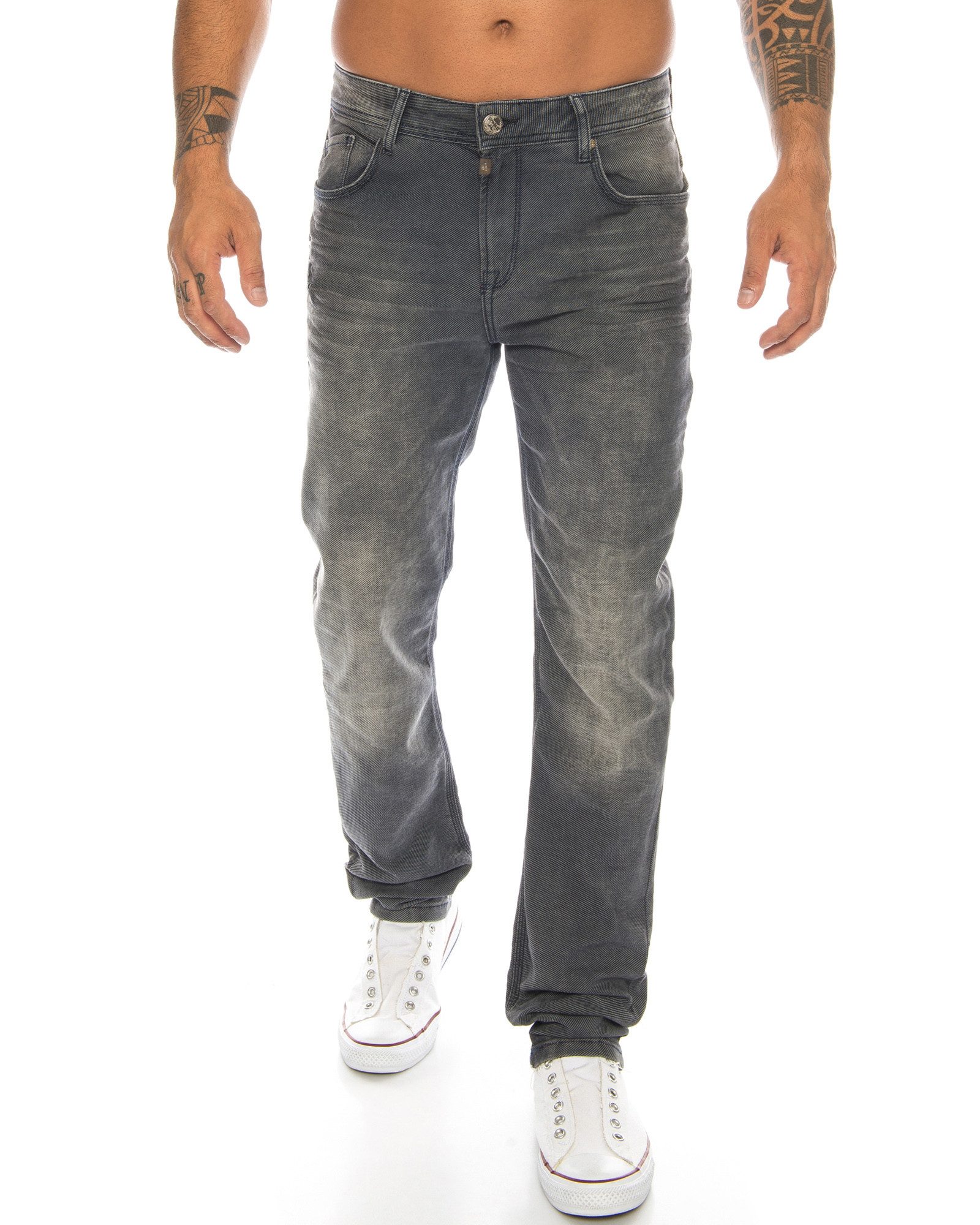 Slim-fit-Jeans Herren Jeans Hose mit ausgfallenem Label Nahtdesign