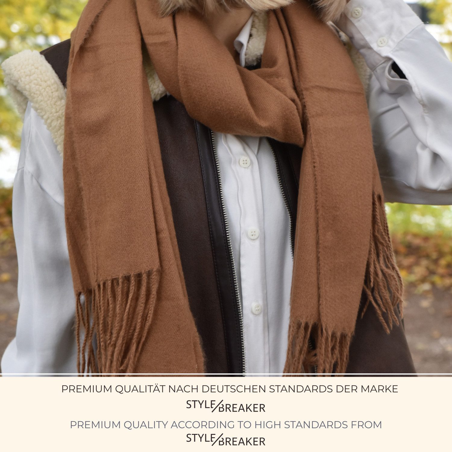styleBREAKER Modeschal Weicher Schal Uni mit Fransen, (1-St) – Bild 5 von 5