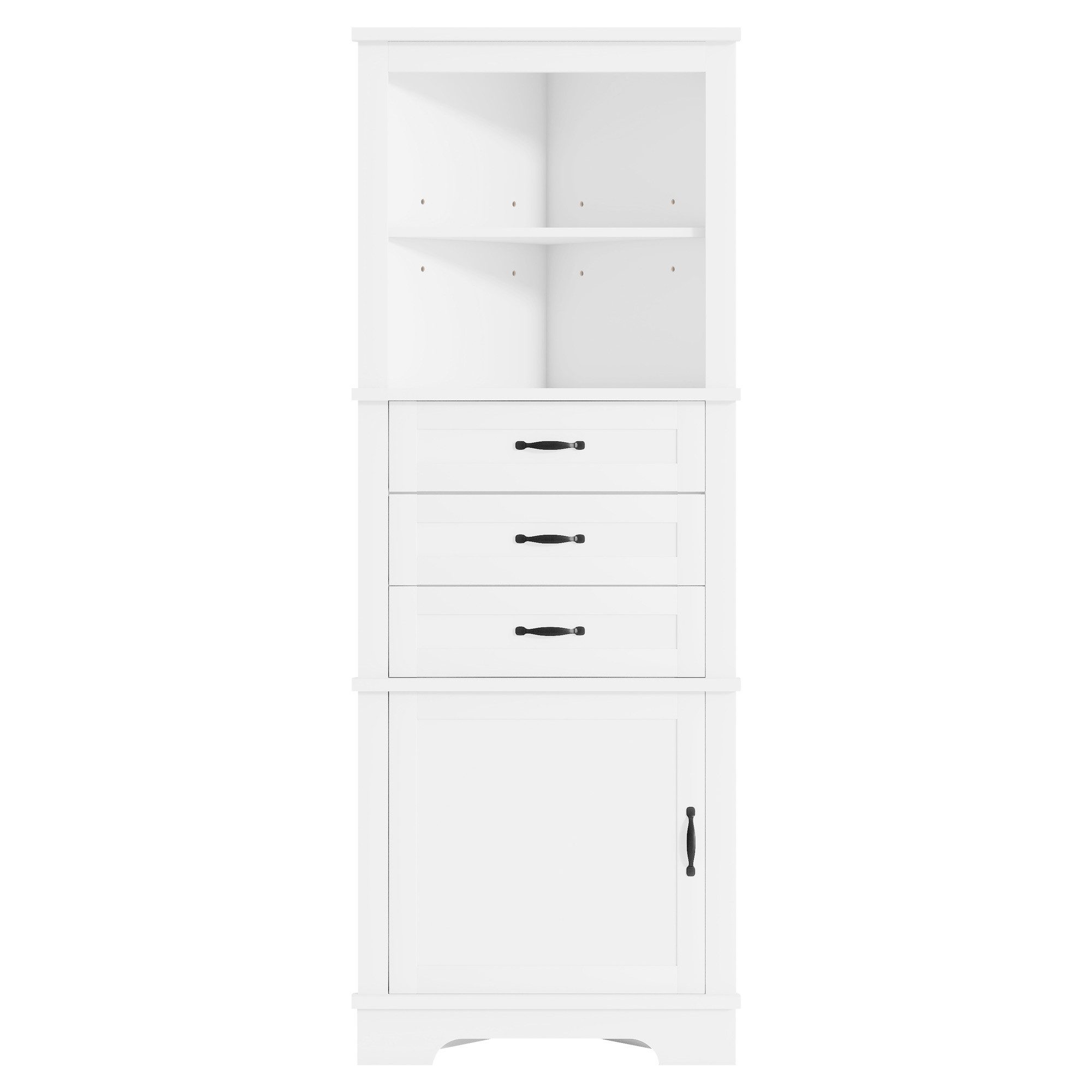 Flieks Eckschrank Badkommode Hochschrank mit 3 Schubladen und verstellbaren Einlegeböden (1-St., 57,7×46×167,5 cm) Badezimmerschrank Mehrzweckschrank Eckregal mit 4 Fächern Weiß