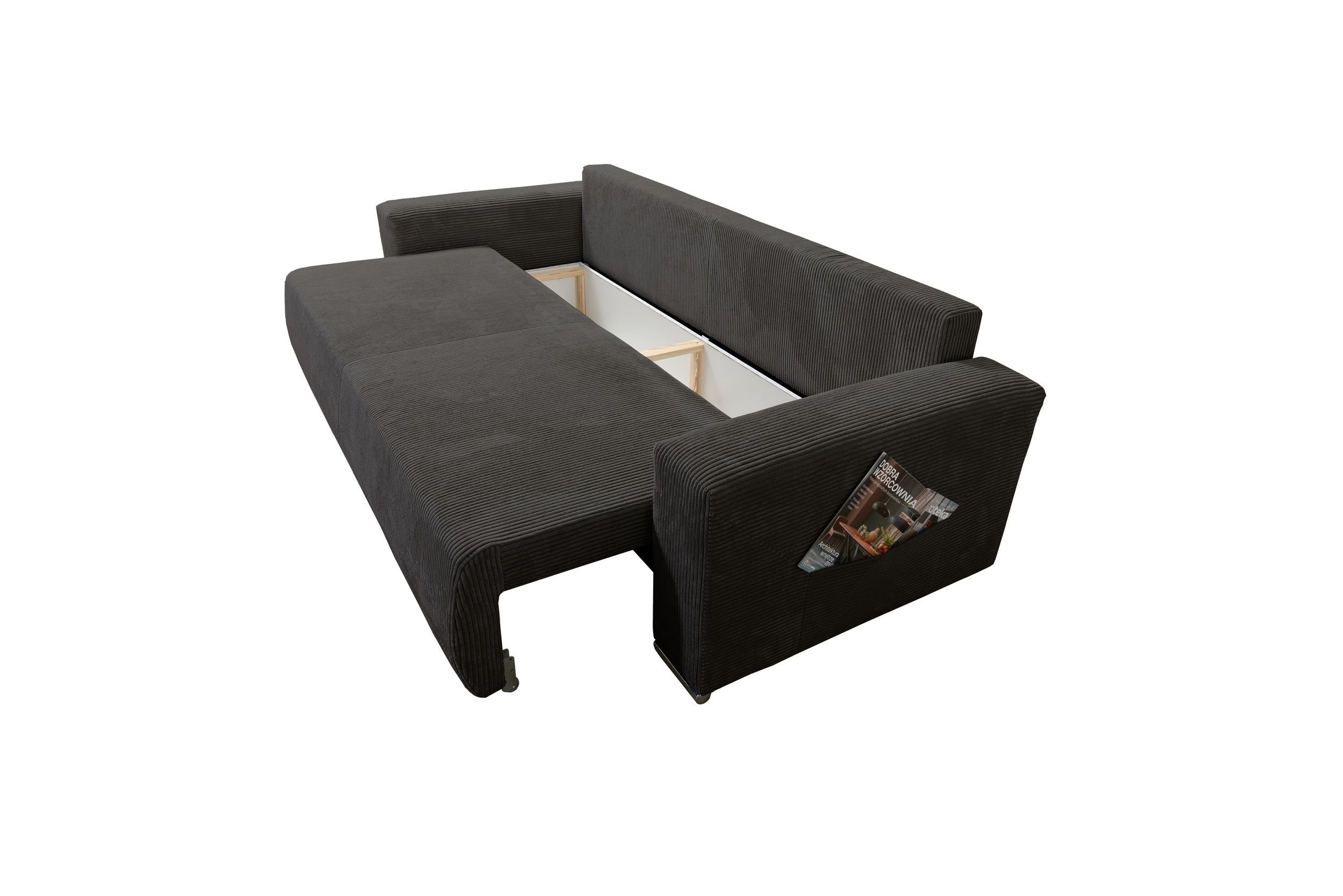 Couch mit Sofa 3-Sitzer Sofa Sofa Schlafsofa Grau, Wohnlandschaft Lincoln Cordstoff Küchen-Preisbombe Schlaffunktion