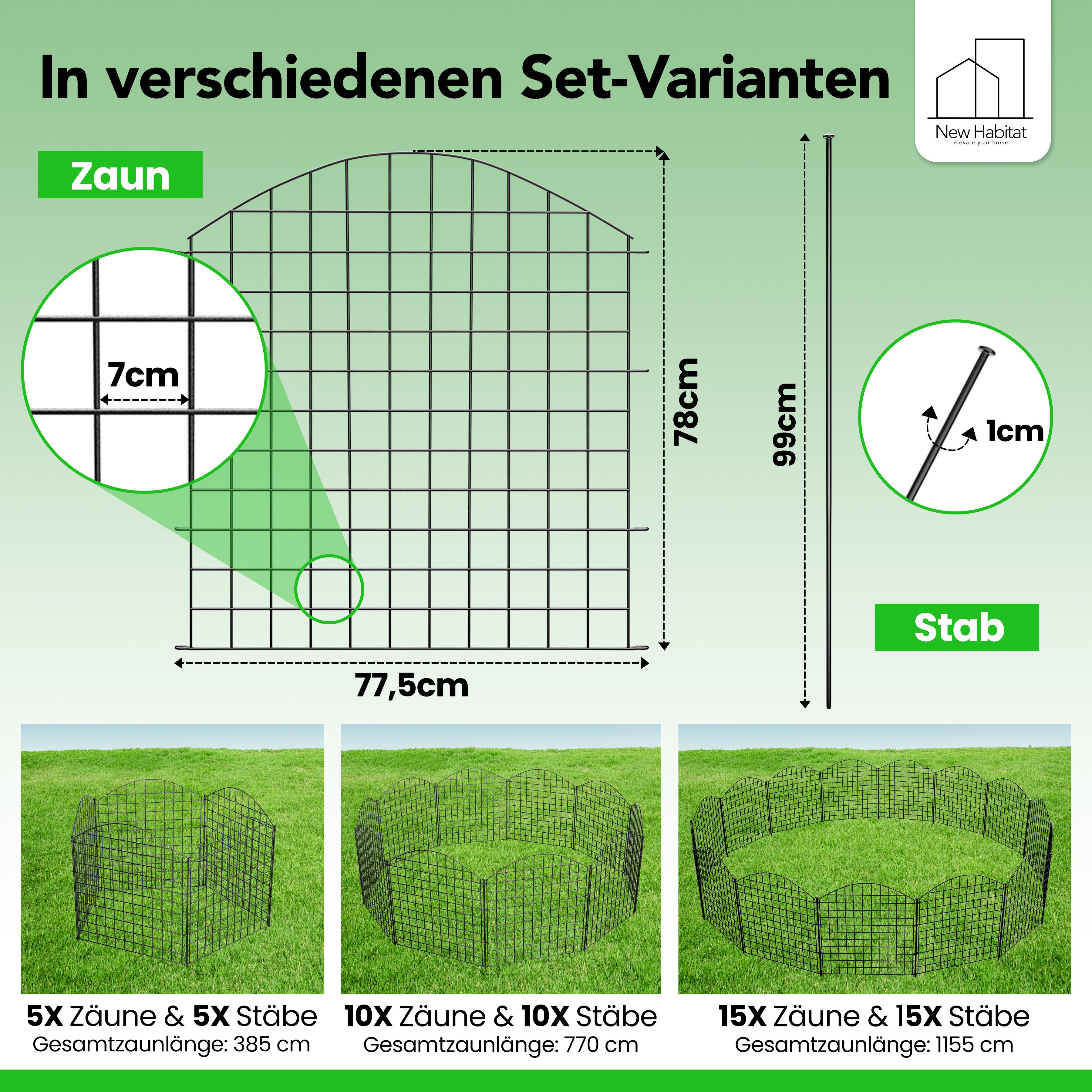 NewHabitat Teichzaun Steckzaun Zaun Gartenzaun Hundezaun Gitterzaun Zaunset, (Set, inkl. Stäbe), mehrere Sets kombinierbar