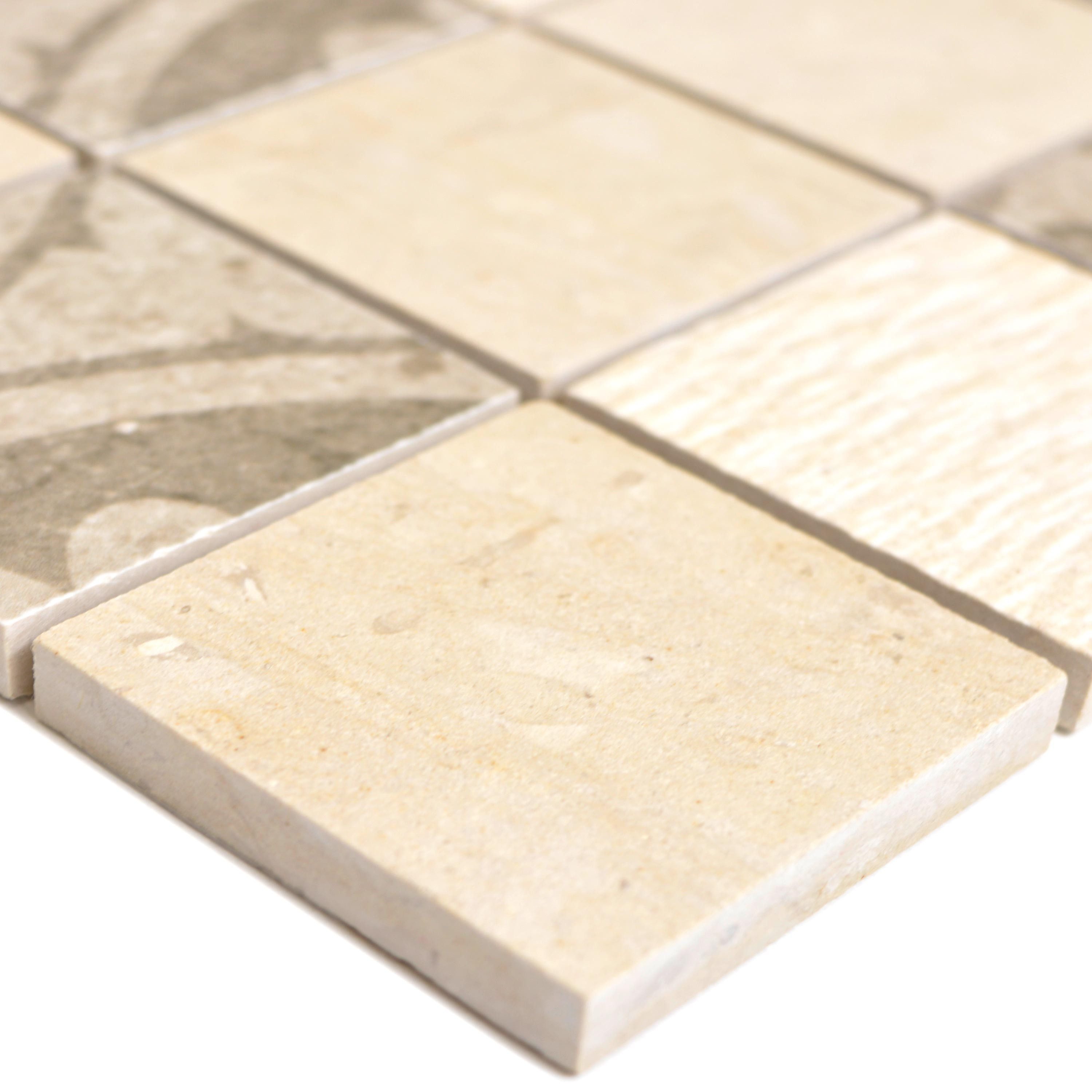 Mosafil Mosaikfliesen Keramik Mosaikfliesen Mythos Quadrat, Naturstein-Keramik-Marmor 30.000x30.000, beige, Verlegefertig auf ein Netz geklebt - Frostsicher - Wasserfest