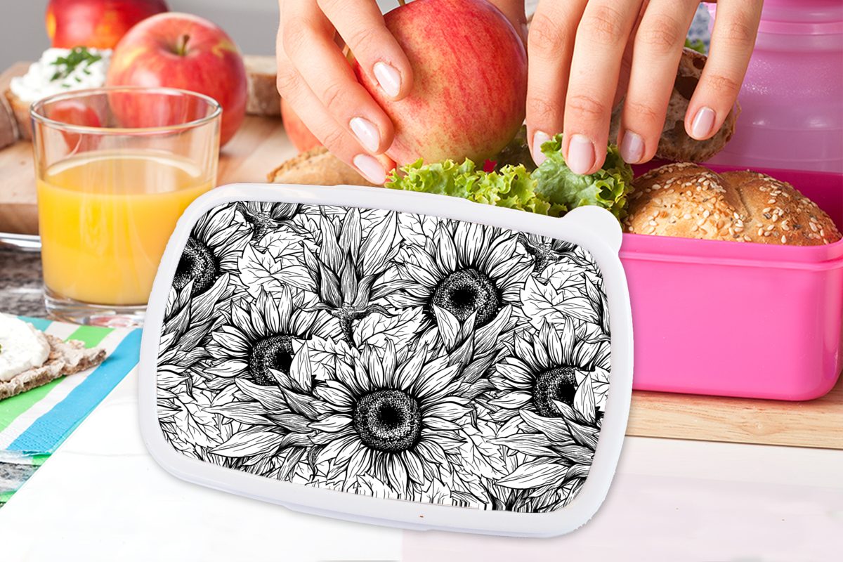 Kinder, - (2-tlg), Kunststoff, Kunststoff Brotbox Lunchbox für Snackbox, Blumen Sonnenblume - Brotdose Muster, Mädchen, rosa Erwachsene, MuchoWow