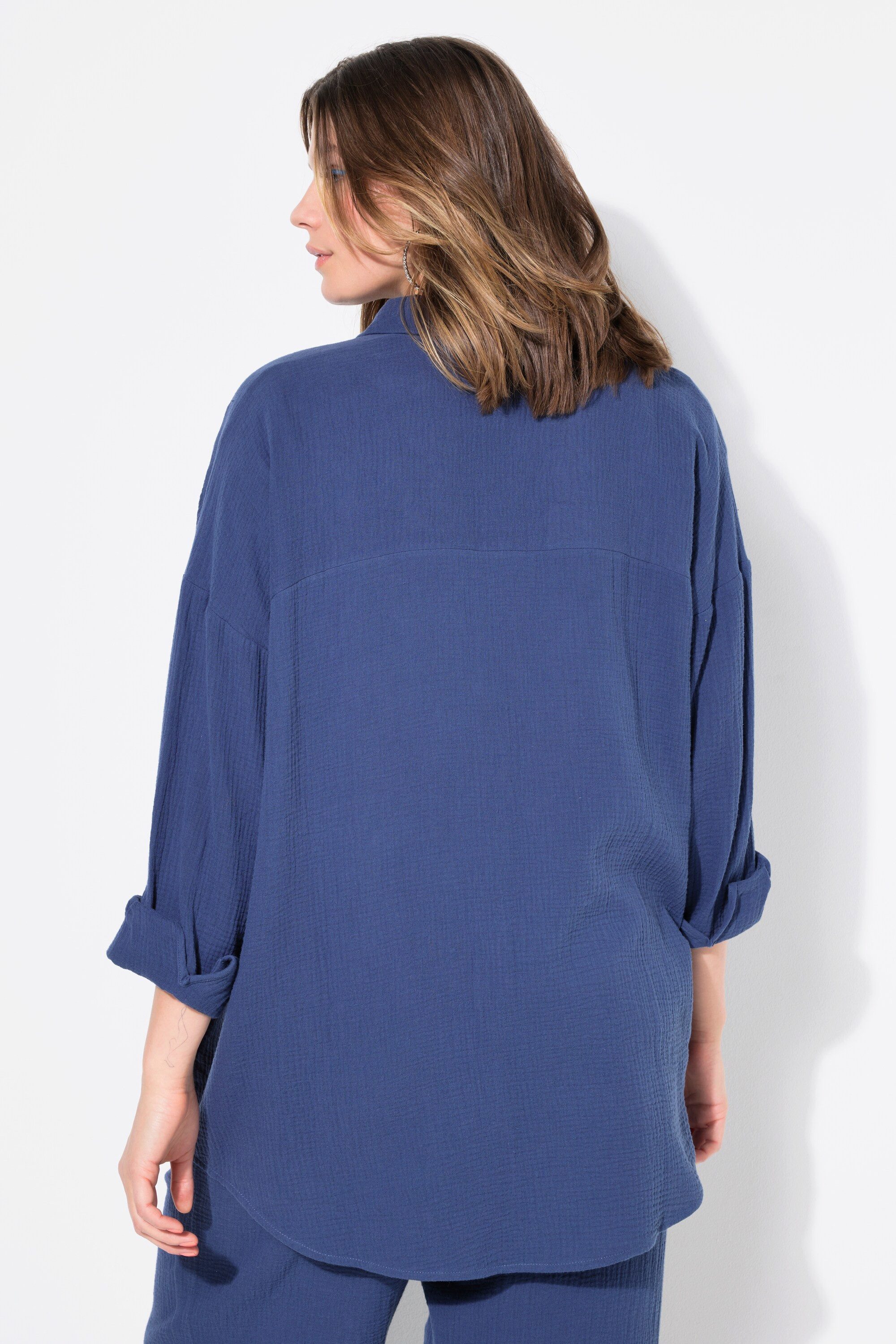 Studio Untold Hemdbluse Musselin Bluse oversized Hemdkragen Langarm