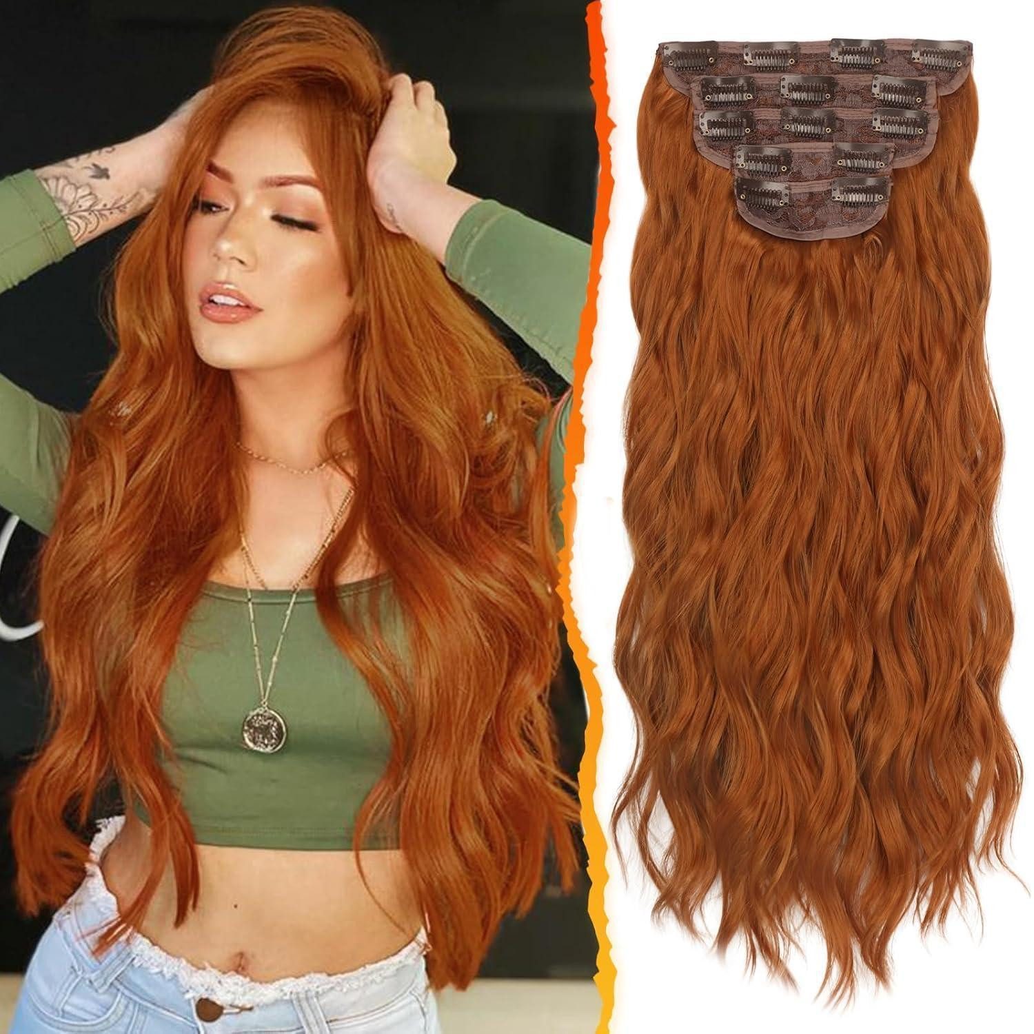 LuxusKollektion Kunsthaar-Extension Clip Haar Extensions 5 STÜCKE 50CM Kupfer Auburn Wellige