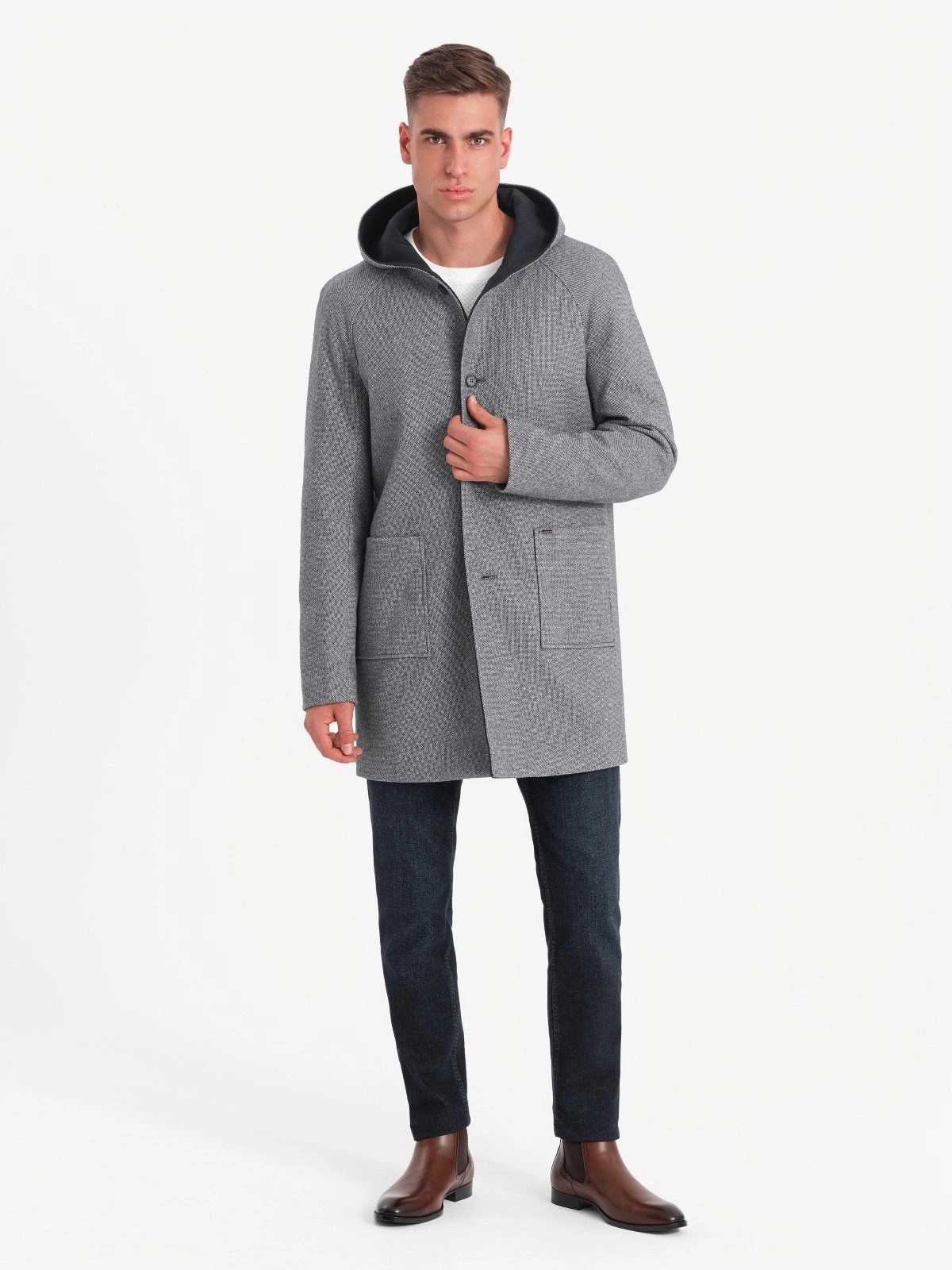 OMBRE Wintermantel Melange-Herrenmantel mit Kapuze günstig online kaufen