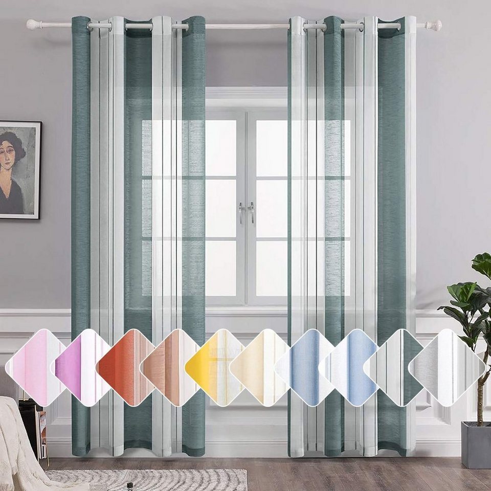 Gardine Voile Gardinen, BTTO, (2 St), halbtransparent, Gestreifte Vorhänge,  Zweifarbig Streifen Vorhang
